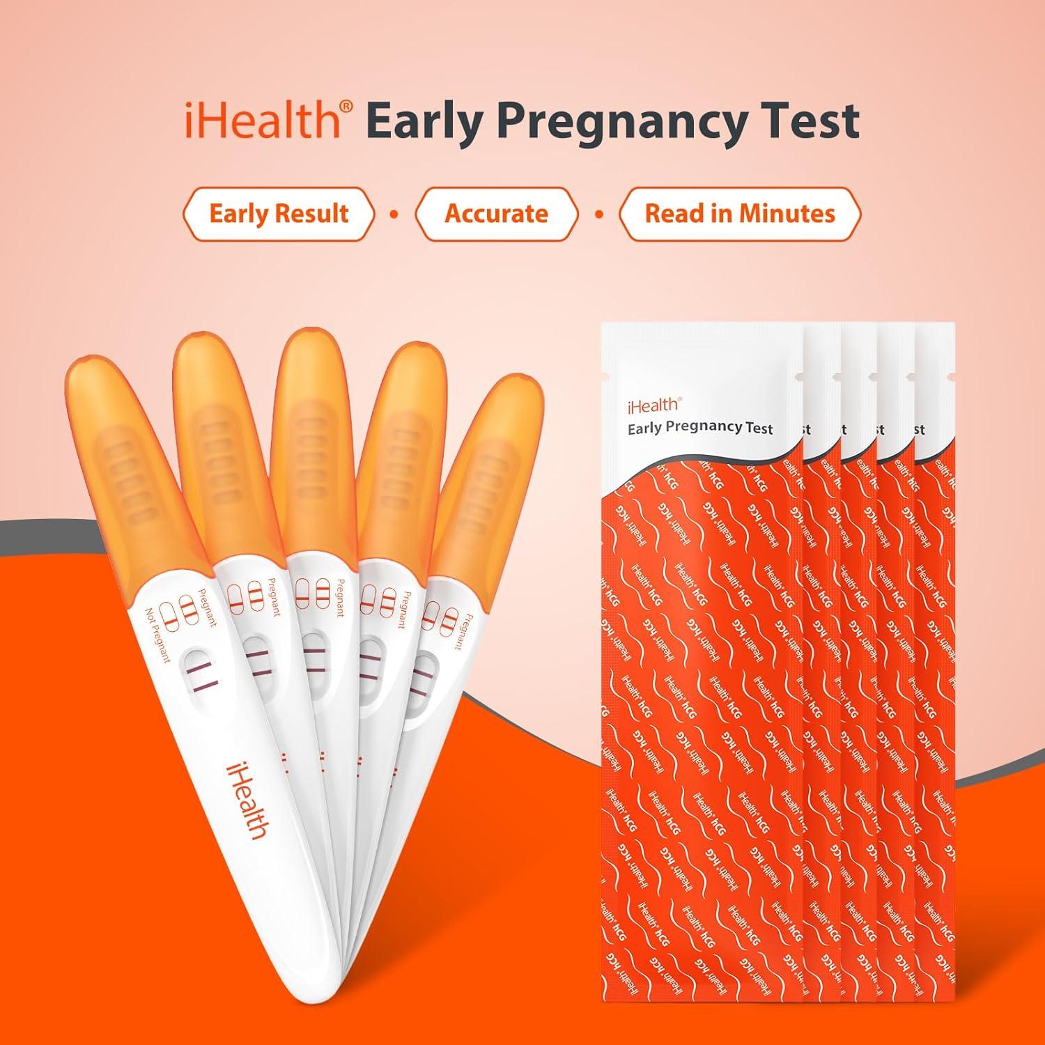 imagePregnancy Test Strips Kit with Cup iHealth Early Detection HighSensitivity HCG Tests Detect 6 Days Sooner Over 99 Accurate Individually Wrapped Includes 3 Sticks  10 Strips Pruebas de Embarazo1 Count Pack of 5