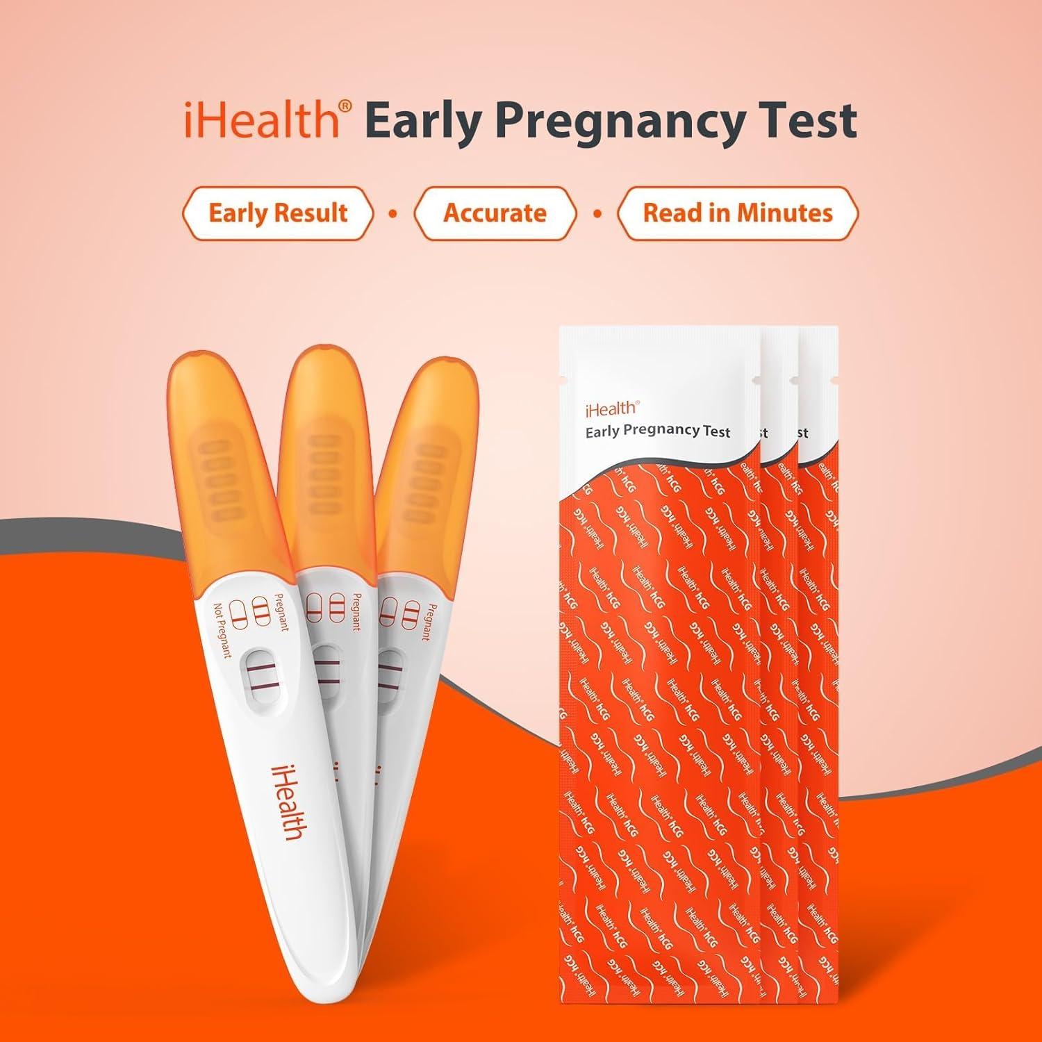 imagePregnancy Test Strips Kit with Cup iHealth Early Detection HighSensitivity HCG Tests Detect 6 Days Sooner Over 99 Accurate Individually Wrapped Includes 3 Sticks  10 Strips Pruebas de Embarazo3 Pack