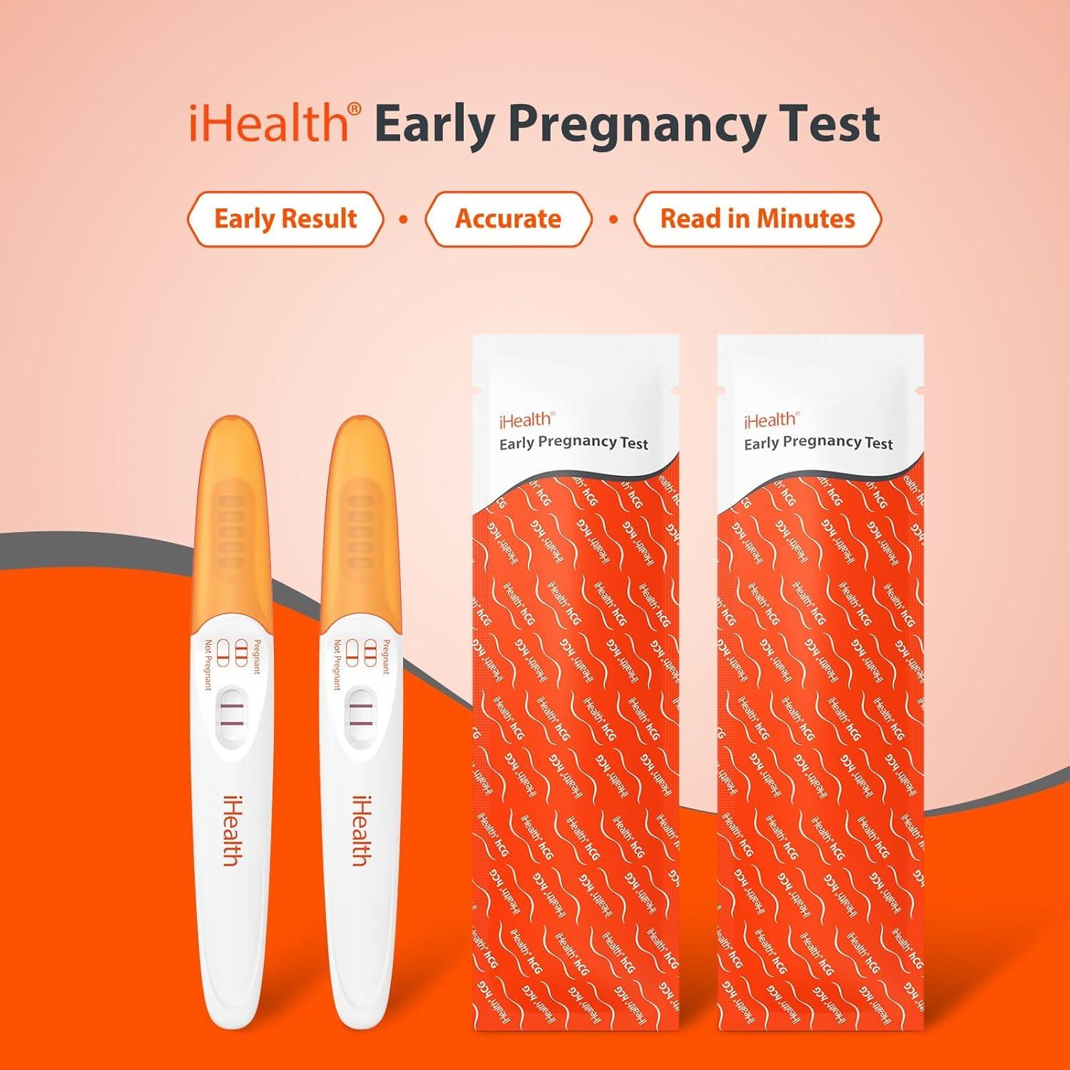imagePregnancy Test Strips Kit with Cup iHealth Early Detection HighSensitivity HCG Tests Detect 6 Days Sooner Over 99 Accurate Individually Wrapped Includes 3 Sticks  10 Strips Pruebas de Embarazo1 Count Pack of 2