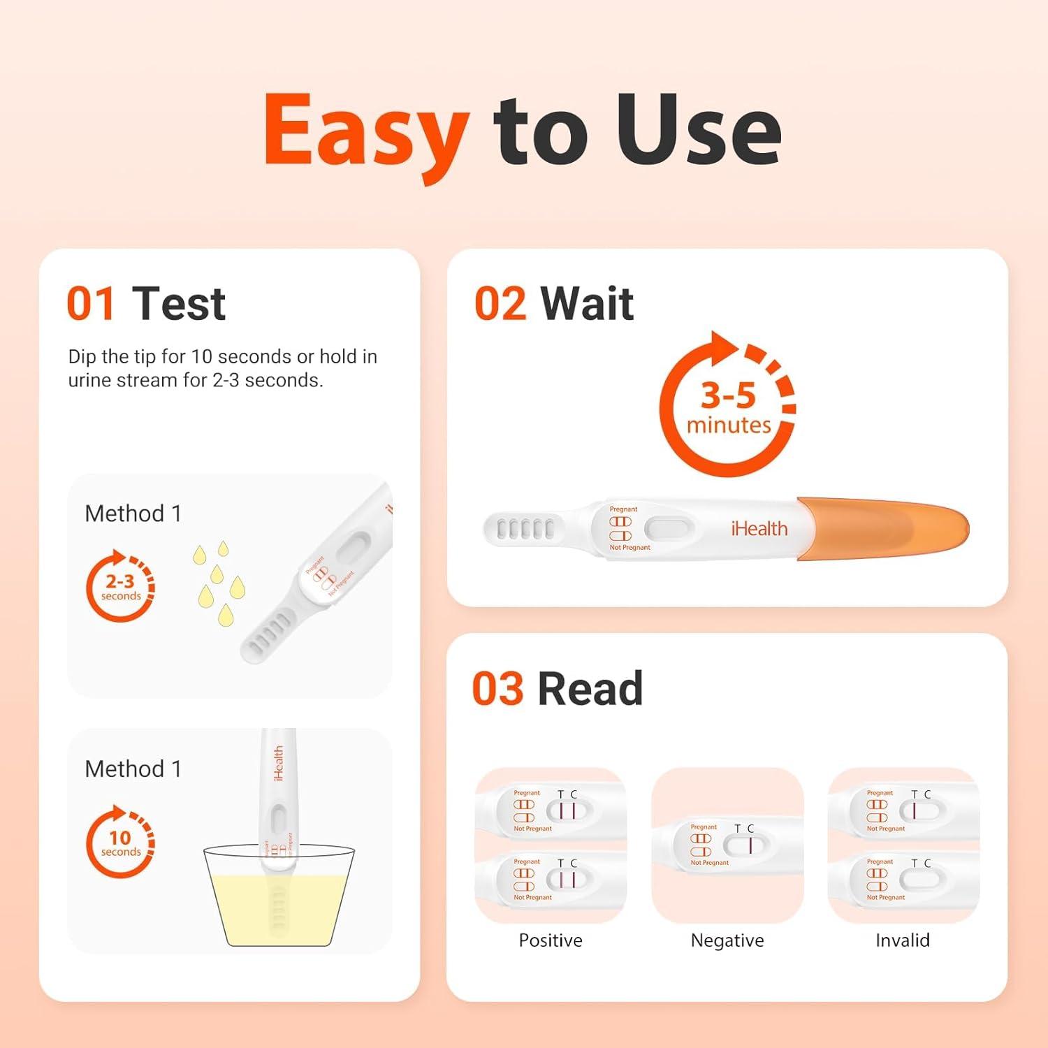 imagePregnancy Test Strips Kit with Cup iHealth Early Detection HighSensitivity HCG Tests Detect 6 Days Sooner Over 99 Accurate Individually Wrapped Includes 3 Sticks  10 Strips Pruebas de Embarazo1 Count Pack of 5