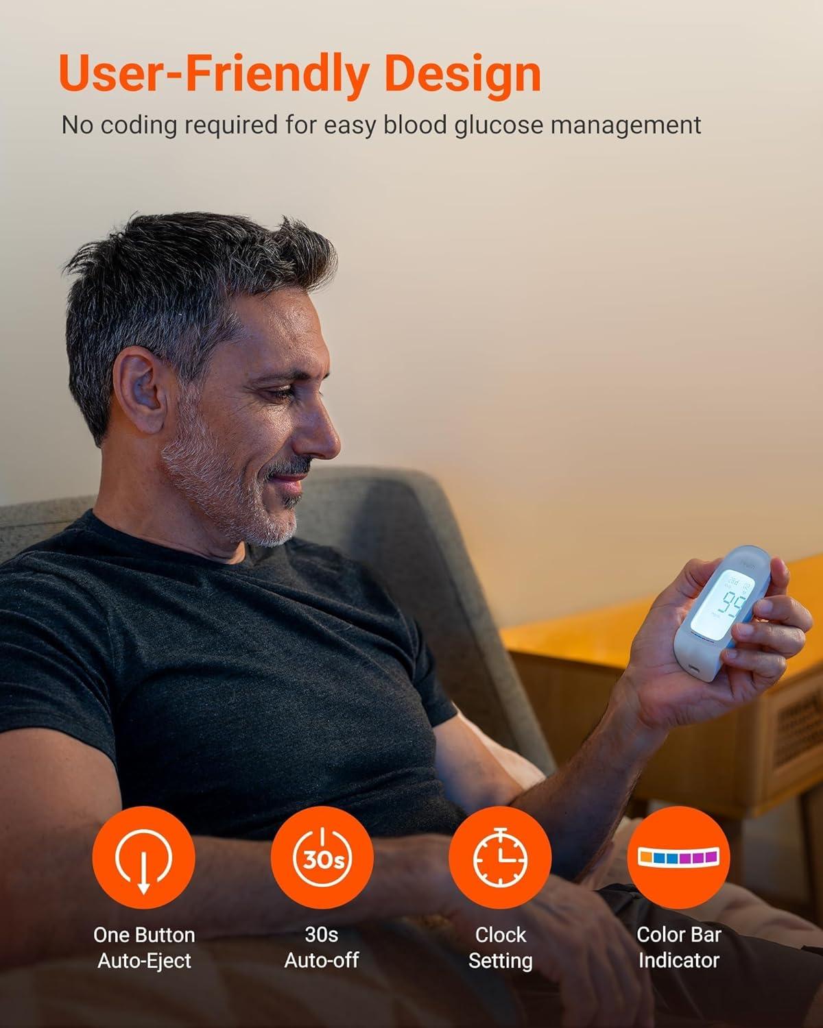 imageiHealth Acacia Blood Glucose Monitor Kit 100 Glucometer Strips 100 Lancets 1 Blood Sugar Monitor 1 Lancing Device 1 Travel Bag No Coding Portable Blood Sugar Testing Kit Diabetes Testing