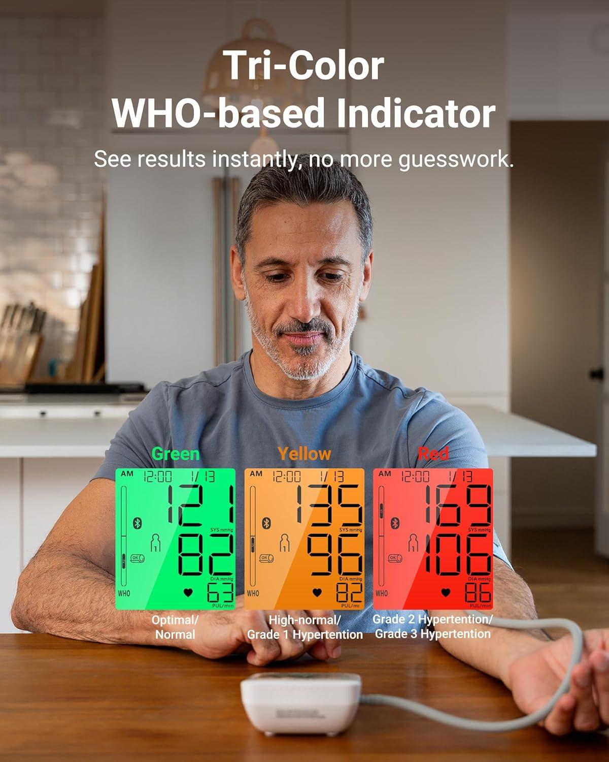 imageiHealth Accu Luminate Arm Blood Pressure Monitor  45quot Large TriColor WHOBased LCD Clinically Validated Accuracy Irregular Heartbeat Alert Bluetooth Cloud Sync Adjustable Large 86quot17quot CuffWhite