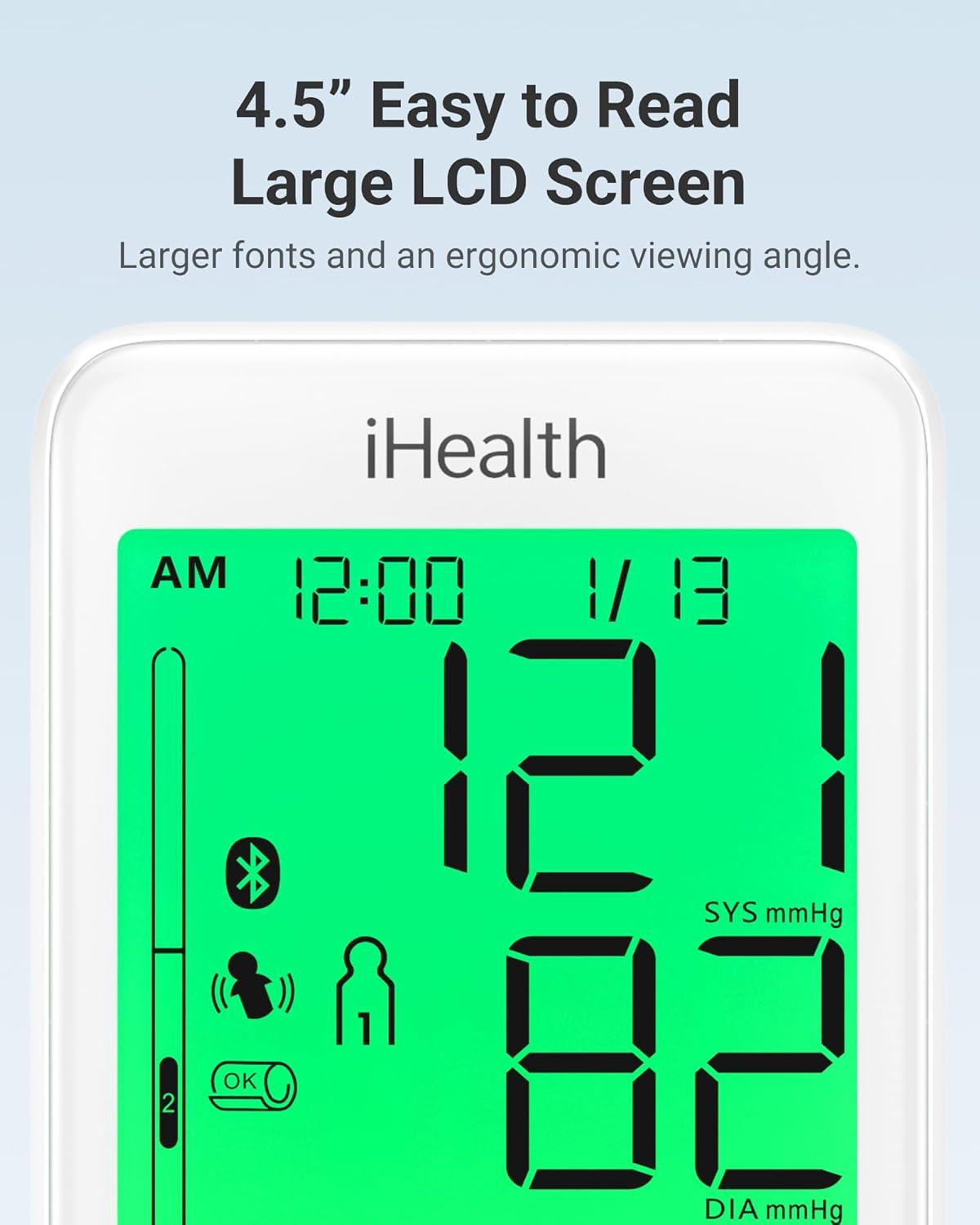 imageiHealth Accu Luminate Arm Blood Pressure Monitor  45quot Large TriColor WHOBased LCD Clinically Validated Accuracy Irregular Heartbeat Alert Bluetooth Cloud Sync Adjustable Large 86quot17quot CuffWhite