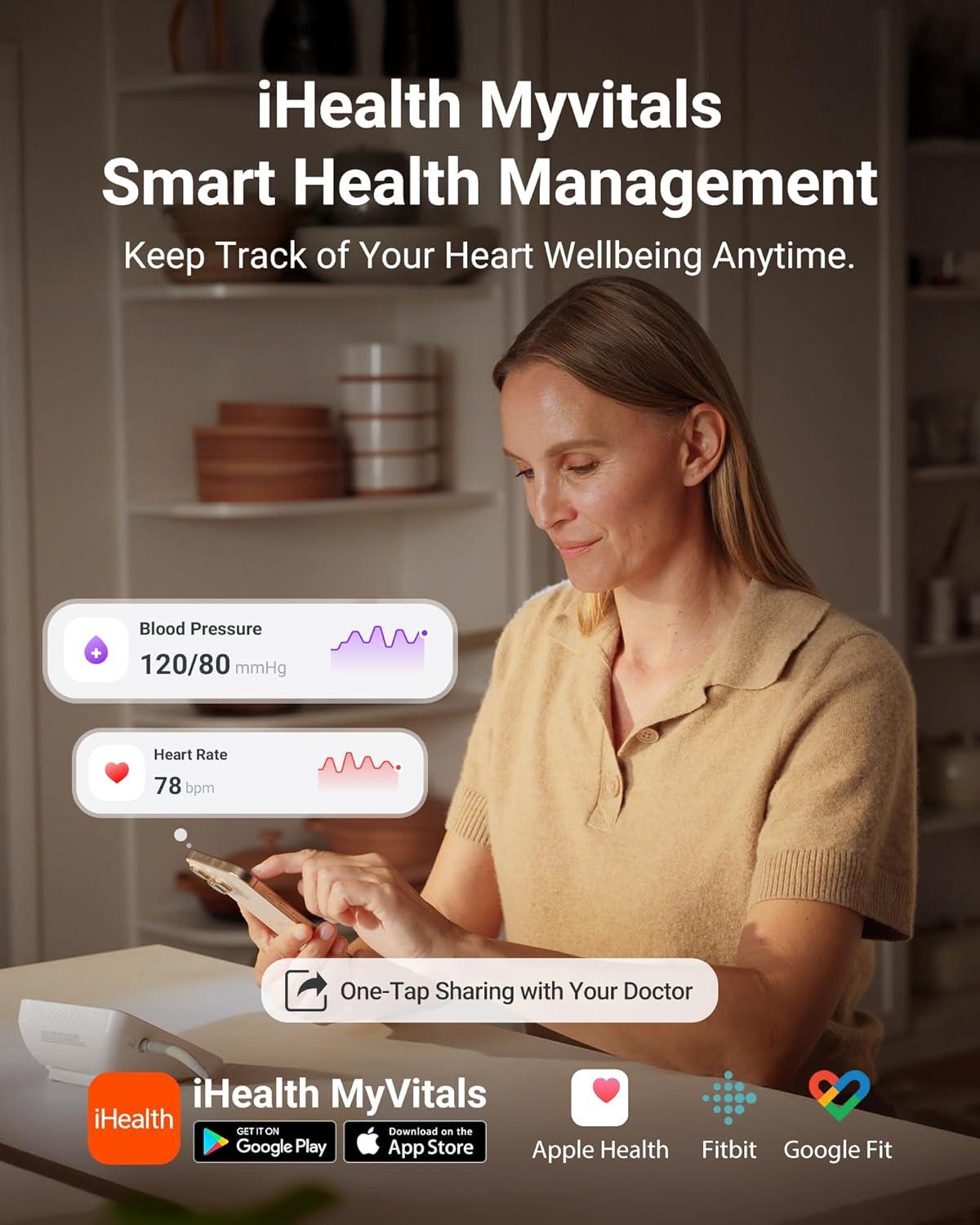 imageiHealth Accu Luminate Arm Blood Pressure Monitor  45quot Large TriColor WHOBased LCD Clinically Validated Accuracy Irregular Heartbeat Alert Bluetooth Cloud Sync Adjustable Large 86quot17quot CuffWhite
