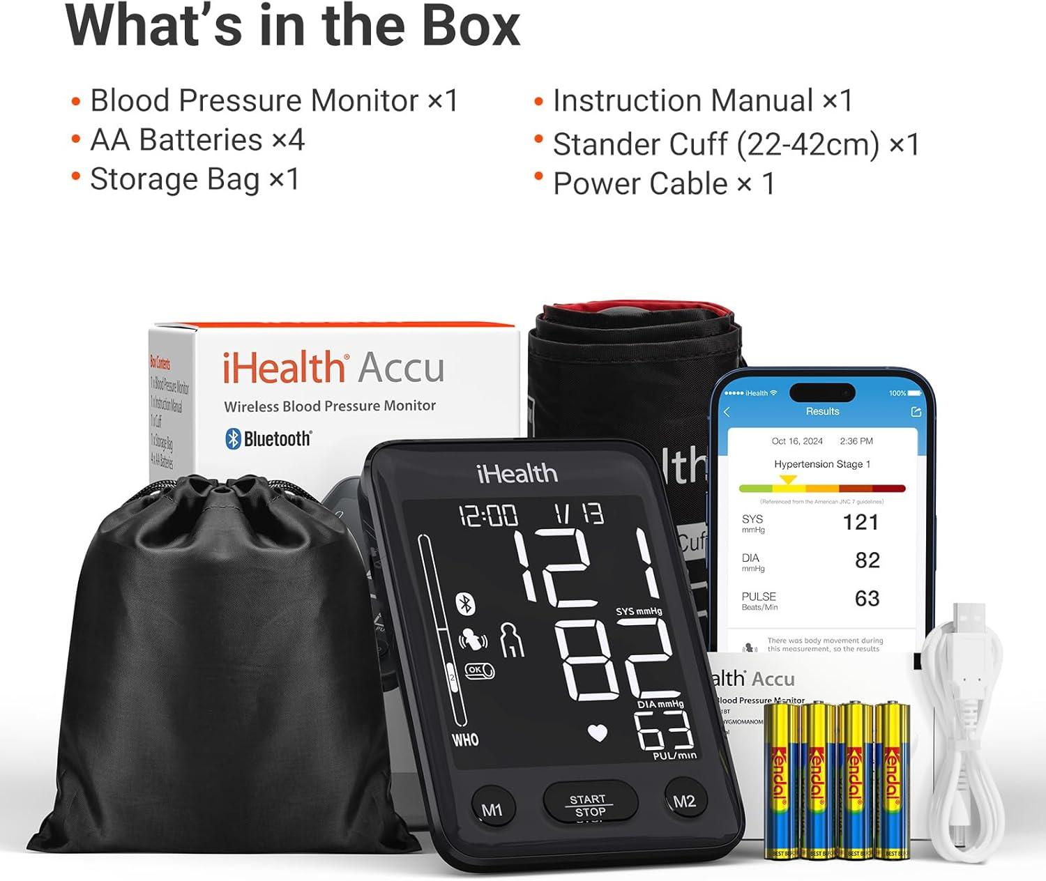 imageiHealth Accu Luminate Arm Blood Pressure Monitor  45quot Large TriColor WHOBased LCD Clinically Validated Accuracy Irregular Heartbeat Alert Bluetooth Cloud Sync Adjustable Large 86quot17quot CuffBlack