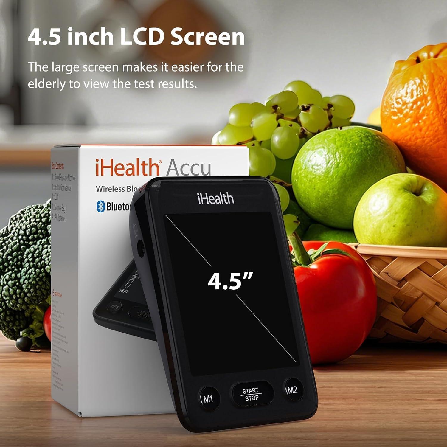 imageiHealth Accu Luminate Arm Blood Pressure Monitor  45quot Large TriColor WHOBased LCD Clinically Validated Accuracy Irregular Heartbeat Alert Bluetooth Cloud Sync Adjustable Large 86quot17quot CuffBlack