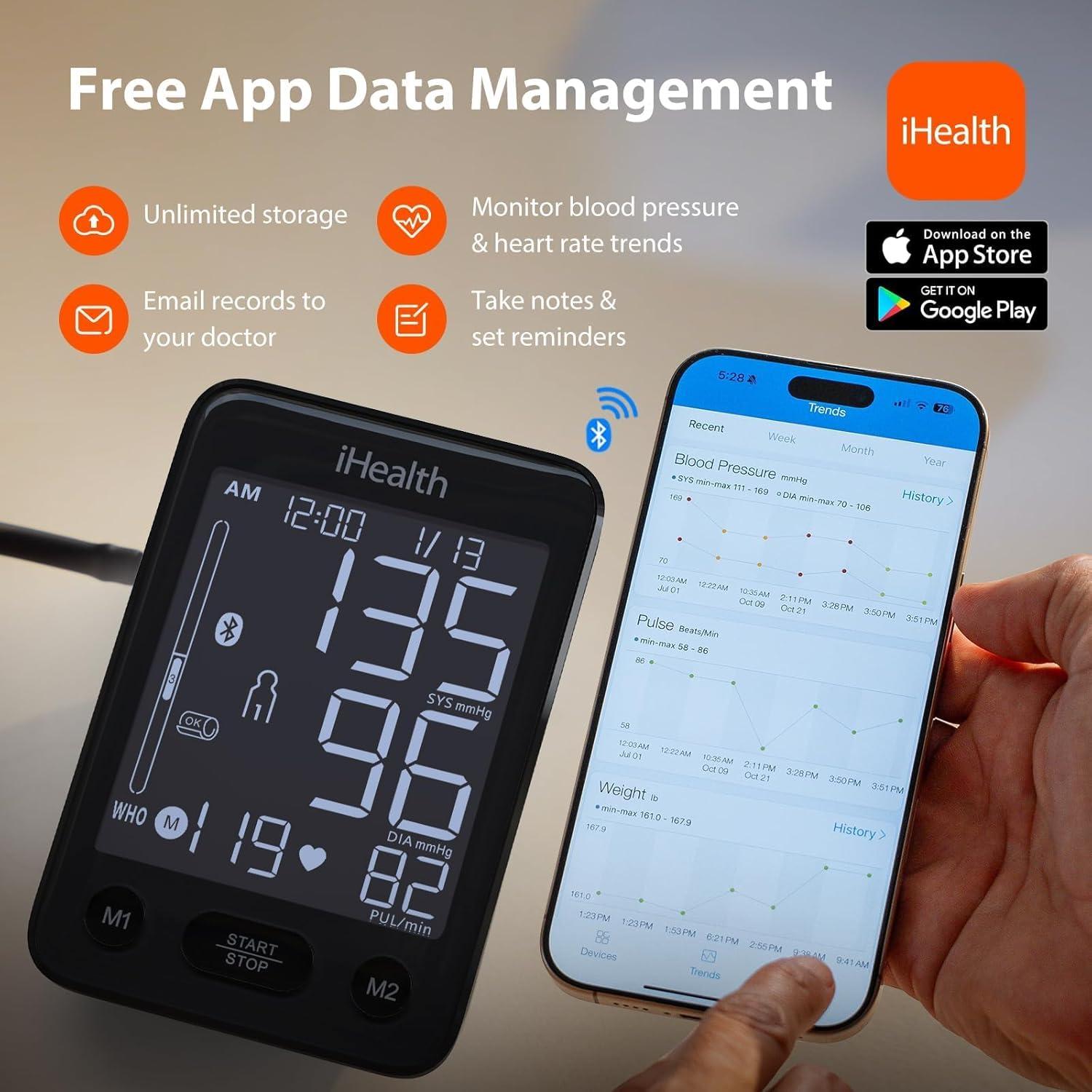 imageiHealth Accu Luminate Arm Blood Pressure Monitor  45quot Large TriColor WHOBased LCD Clinically Validated Accuracy Irregular Heartbeat Alert Bluetooth Cloud Sync Adjustable Large 86quot17quot CuffBlack