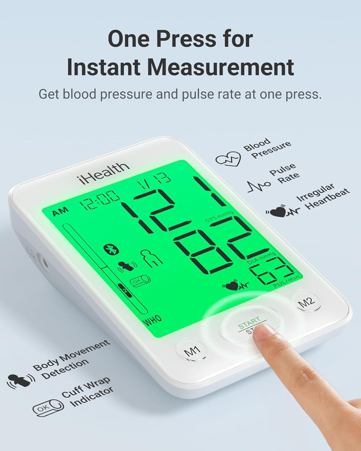 imageiHealth Accu Luminate Arm Blood Pressure Monitor  45quot Large TriColor WHOBased LCD Clinically Validated Accuracy Irregular Heartbeat Alert Bluetooth Cloud Sync Adjustable Large 86quot17quot CuffWhite