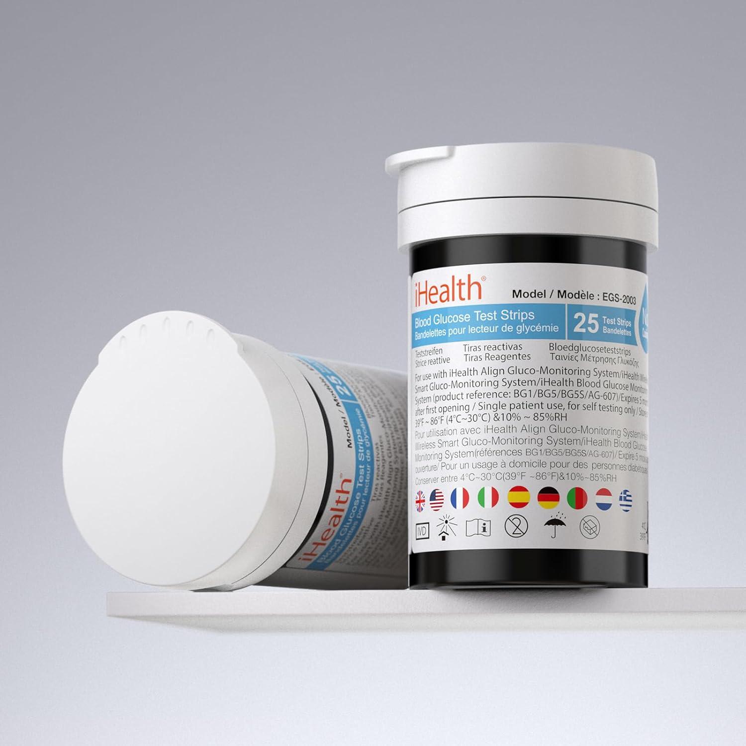 imageiHealth Blood Glucose Test Strips 50 Count No Coding Blood Sugar Test Eligible for FSA Reimbursement Precision Sugar Measurement for Diabetics Strips Work Only in iHealth Glucose MetersMulticolor