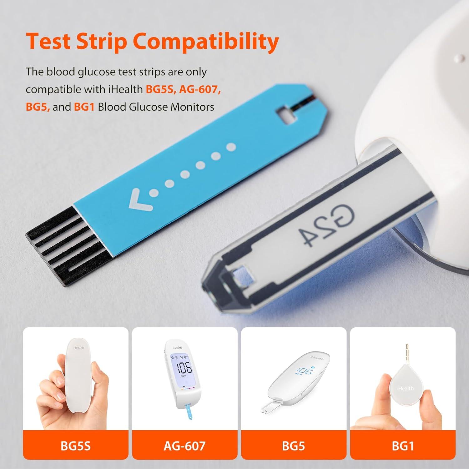 imageiHealth Blood Glucose Test Strips 50 Count No Coding Blood Sugar Test Eligible for FSA Reimbursement Precision Sugar Measurement for Diabetics Strips Work Only in iHealth Glucose Meters50 Refills