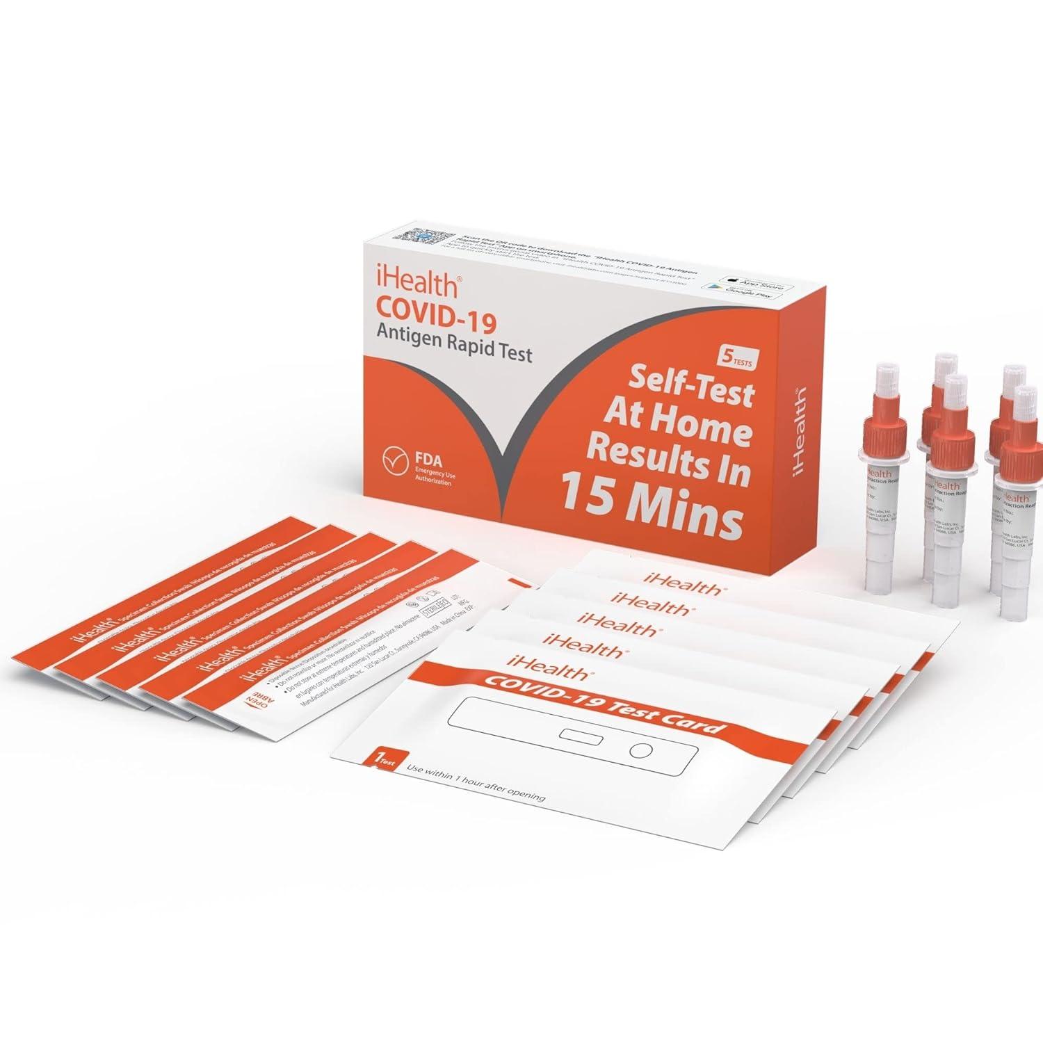 imageiHealth COVID19 Antigen Rapid Test 1 Pack 5 Tests Total FDA EUA Authorized OTC atHome Self Test Results in 15 Minutes with Noninvasive Nasal Swab Easy to Use ampamp No Discomfort