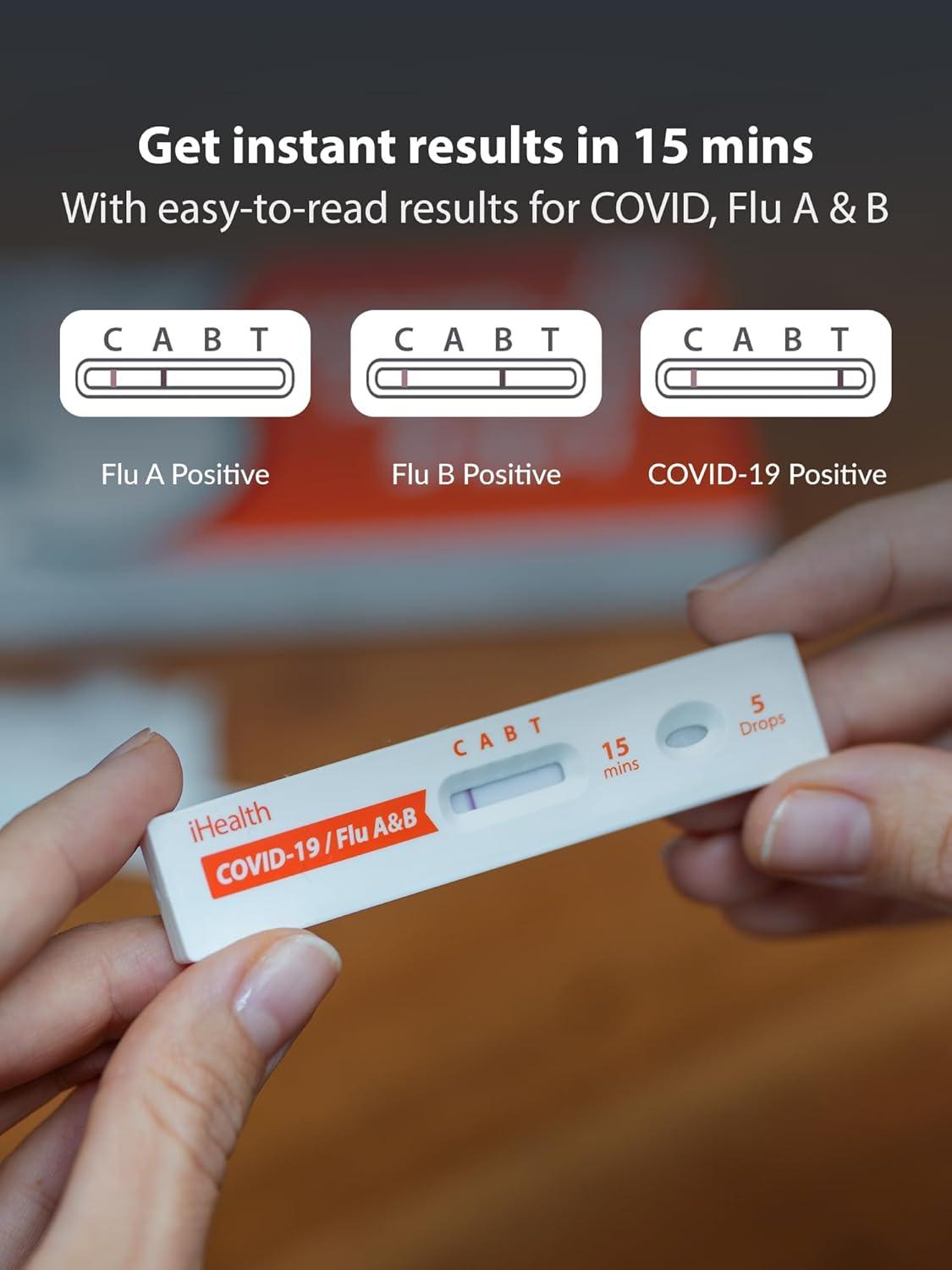 imageiHealth COVID19 Flu AampampB 3in1 Antigen Rapid Test Results in 15 Minutes FDA Authorized OTC FluampampCOVID Home Test with Noninvasive Nasal Swab Easy to Use ampampNo Discomfort 48 Packs 96 Tests Total