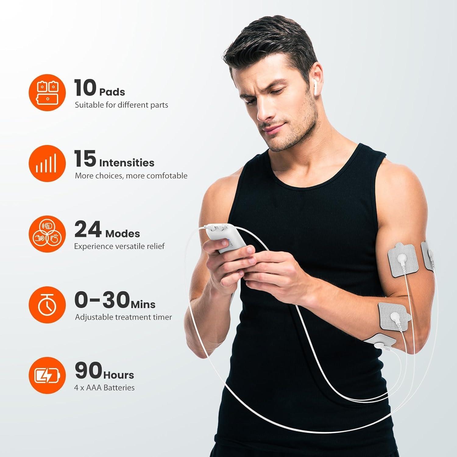 imageiHealth DualChannel TENS Unit Muscle Stimulator Customizable Pain Relief for Back Shoulder Neck Sciatica and More  24 Treatments 15 Intensities 90Hour Battery Life MultiSize Electrode Pads