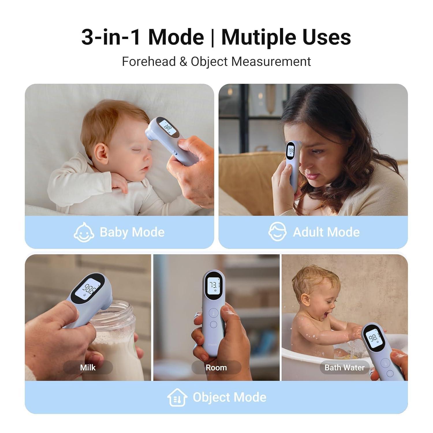 imageiHealth Infrared Digital Thermometer for Adults and Kids Baby Thermometer with 3in1 Mode ampamp 3Color Prompt Fever Alarm ampamp Silent Mode Forehead ampamp Object Detection 40 Memory Storages PT9L BlueBlue