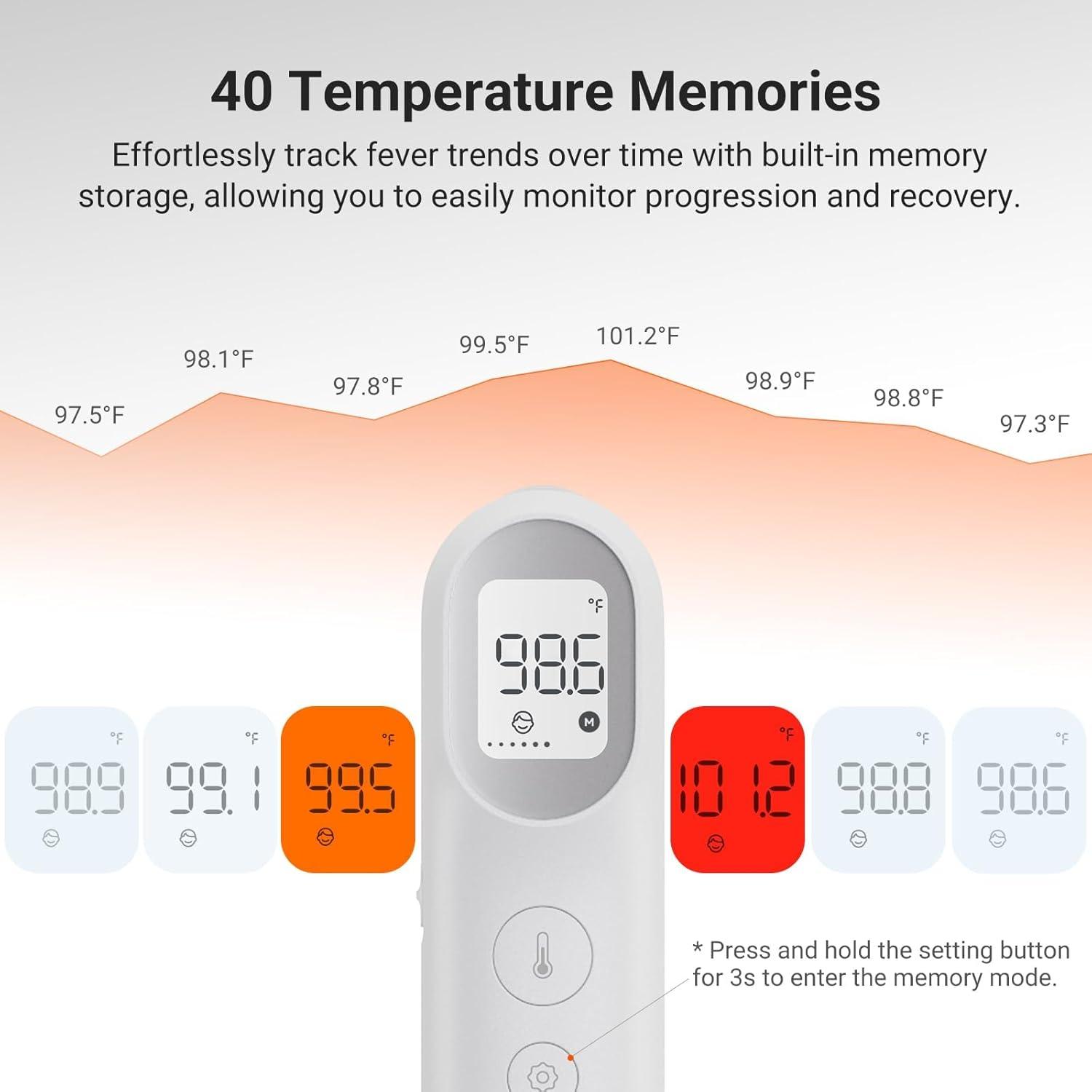 imageiHealth Infrared Digital Thermometer for Adults and Kids Baby Thermometer with 3in1 Mode ampamp 3Color Prompt Fever Alarm ampamp Silent Mode Forehead ampamp Object Detection 40 Memory Storages PT9L BlueWhite