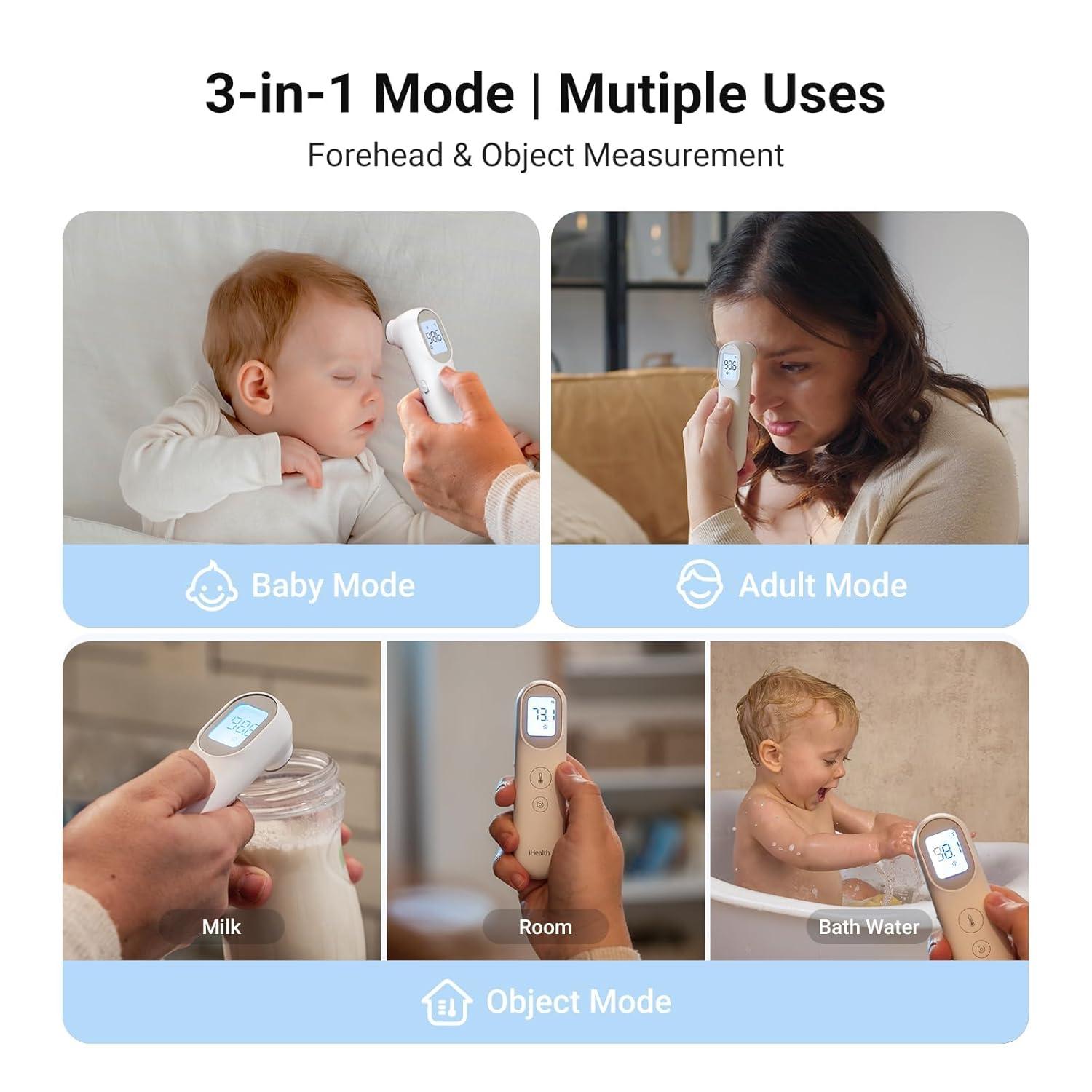 imageiHealth Infrared Digital Thermometer for Adults and Kids Baby Thermometer with 3in1 Mode ampamp 3Color Prompt Fever Alarm ampamp Silent Mode Forehead ampamp Object Detection 40 Memory Storages PT9L BlueWhite