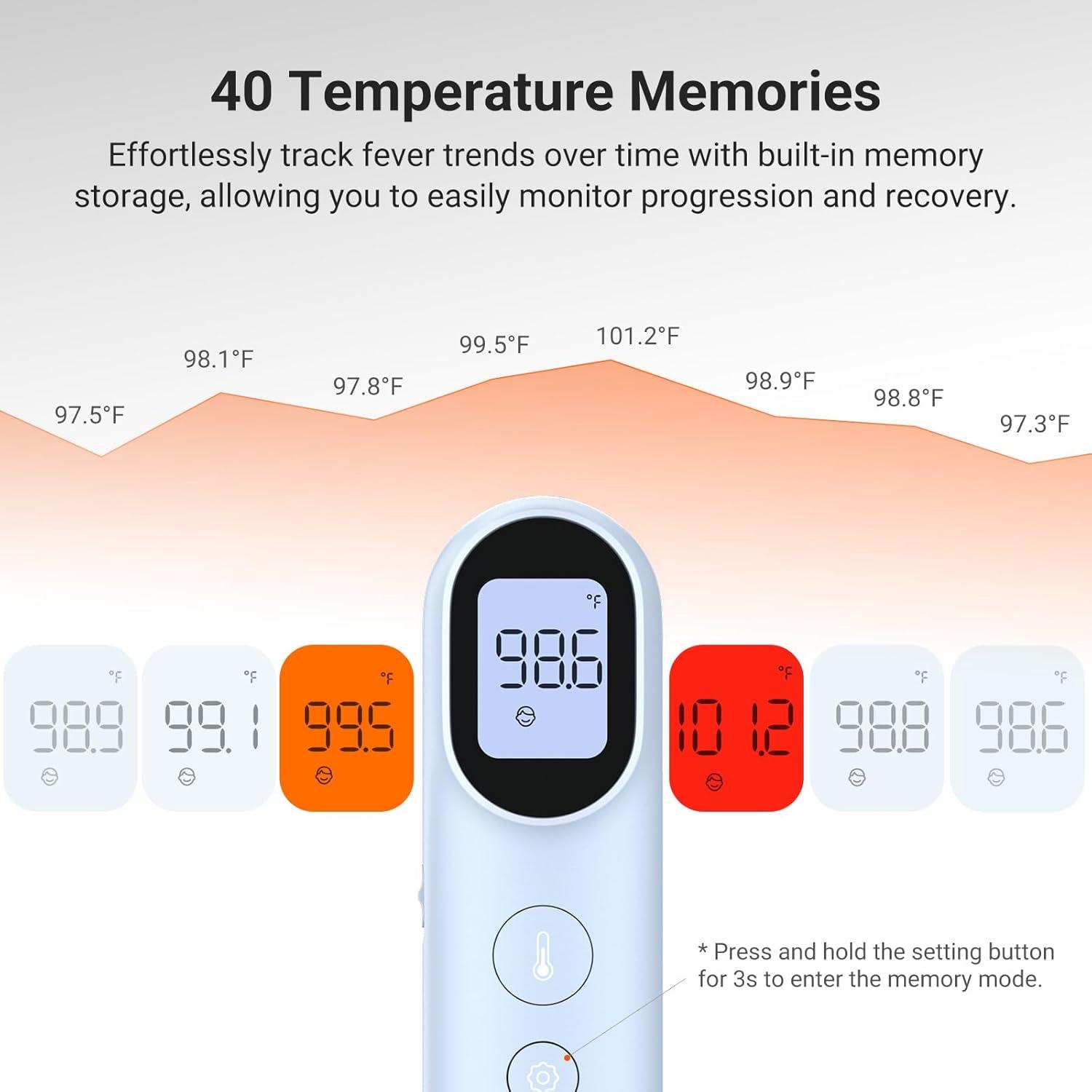 imageiHealth Infrared Digital Thermometer for Adults and Kids Baby Thermometer with 3in1 Mode ampamp 3Color Prompt Fever Alarm ampamp Silent Mode Forehead ampamp Object Detection 40 Memory Storages PT9L BlueBlue