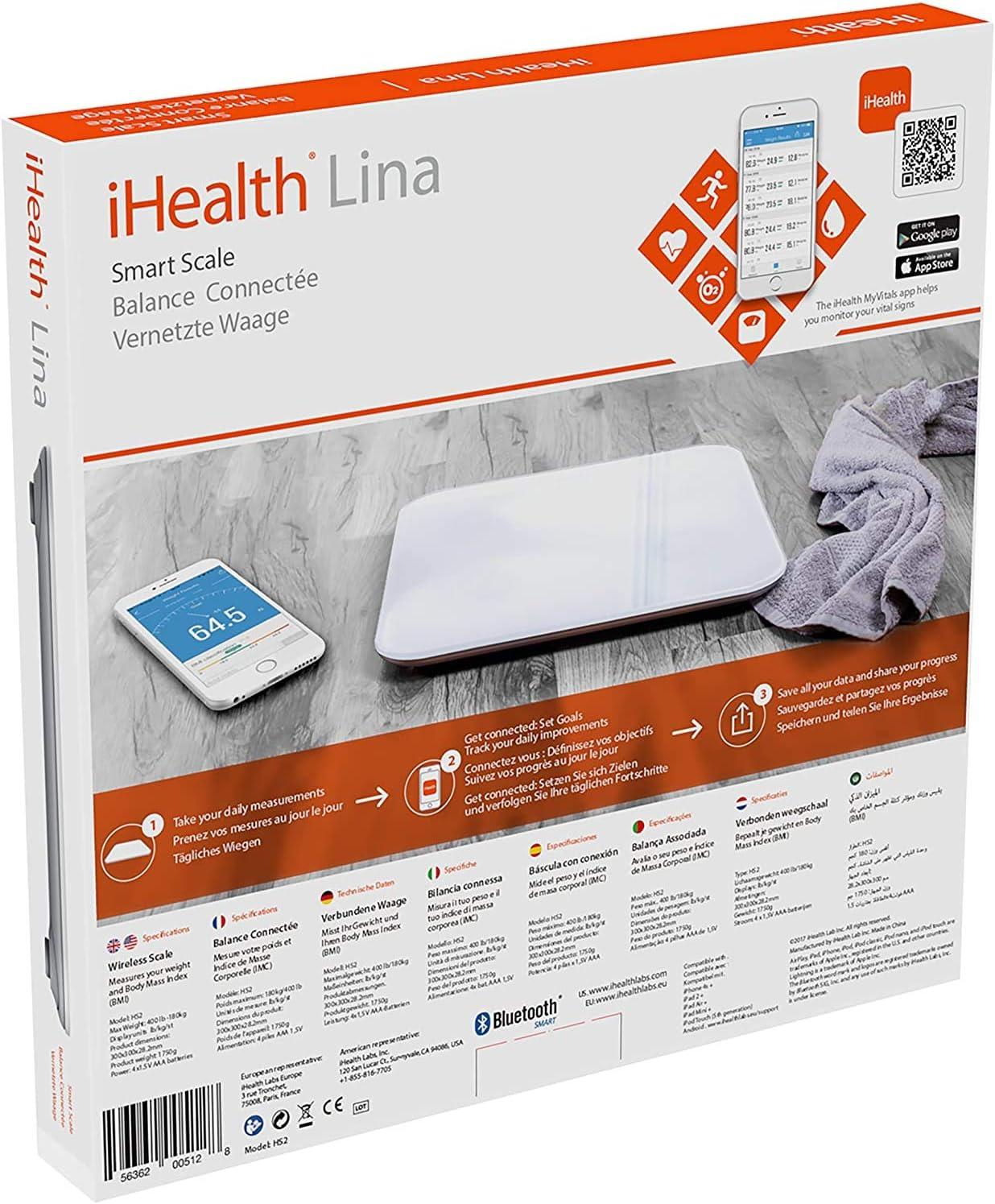 imageiHealth Lina Smart Digital Body Weight ScaleBathroom Scale With Stepon Technology 400 Lb High Accuracy 01 Lb BMI Smart Scale White LbKg