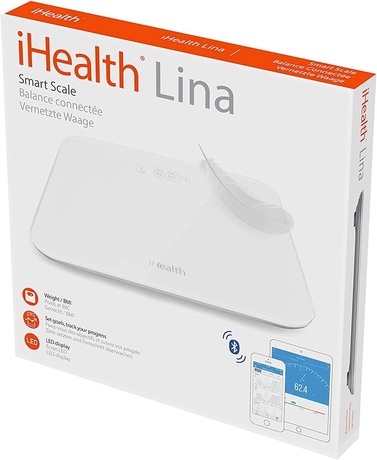 imageiHealth Lina Smart Digital Body Weight ScaleBathroom Scale With Stepon Technology 400 Lb High Accuracy 01 Lb BMI Smart Scale White LbKg