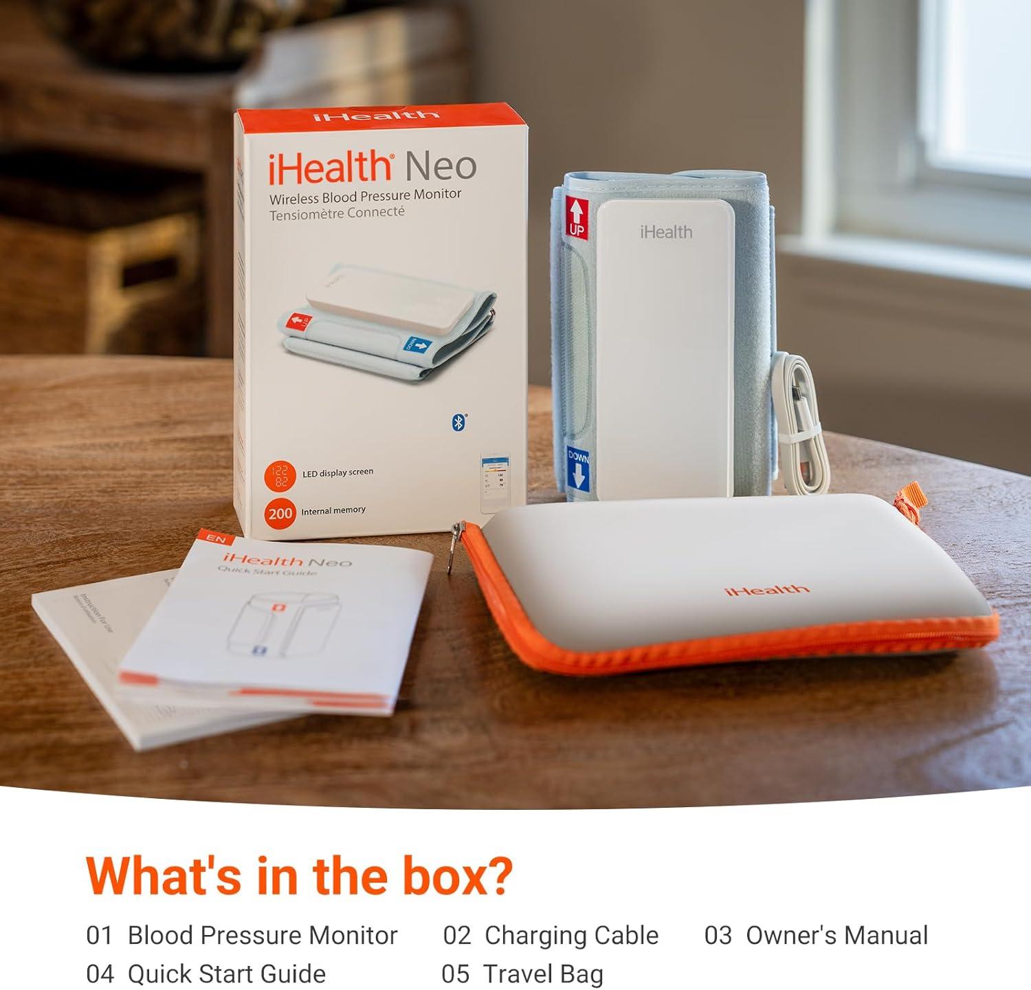 imageiHealth Neo Wireless Blood Pressure Monitor Upper Arm Cuff Bluetooth Blood Pressure Machine UltraThin ampamp Portable AppEnabled for iOS ampamp Android