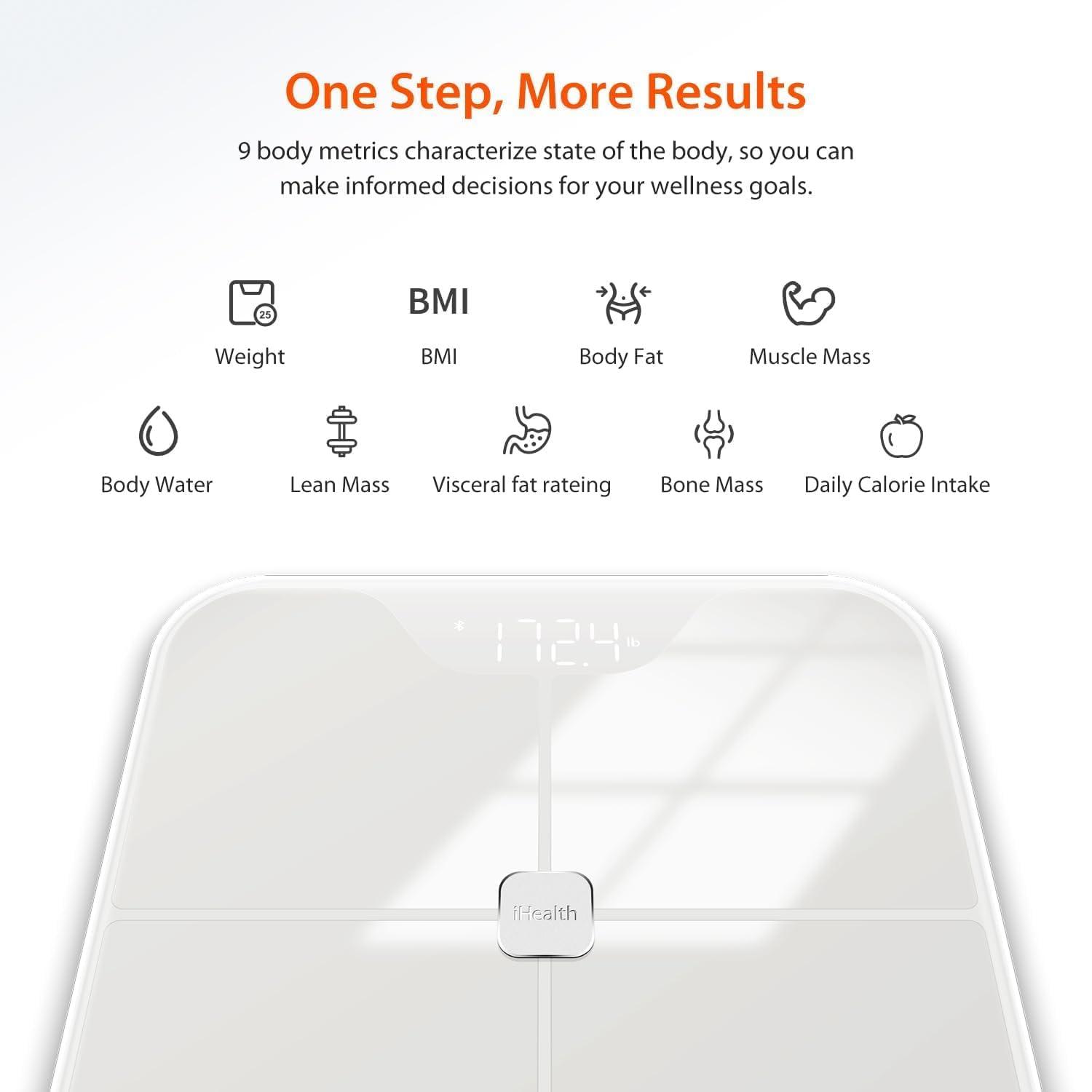 imageiHealth Nexus Smart Scale for Body Weight Bluetooth Digital Bathroom Scale Body Fat and Muscle Body Composition Monitor Health Analyzer for BMI Compatible for iOS ampamp Android Accurate to 01lbWhiteWhite