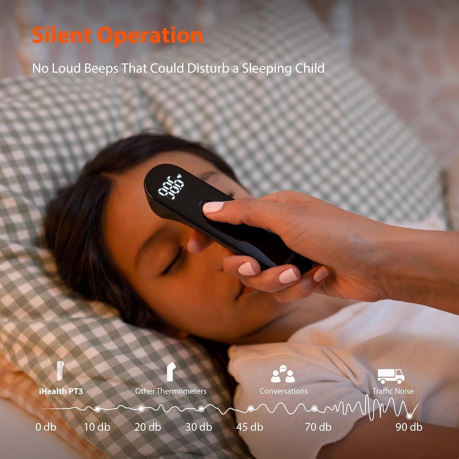 imageiHealth NoTouch Digital Forehead Thermometer for Adults Babies Kids 3 UltraSensitive Sensors Quiet Vibration Feedback Large LED Digits Easy to Use for Home PT3 Black