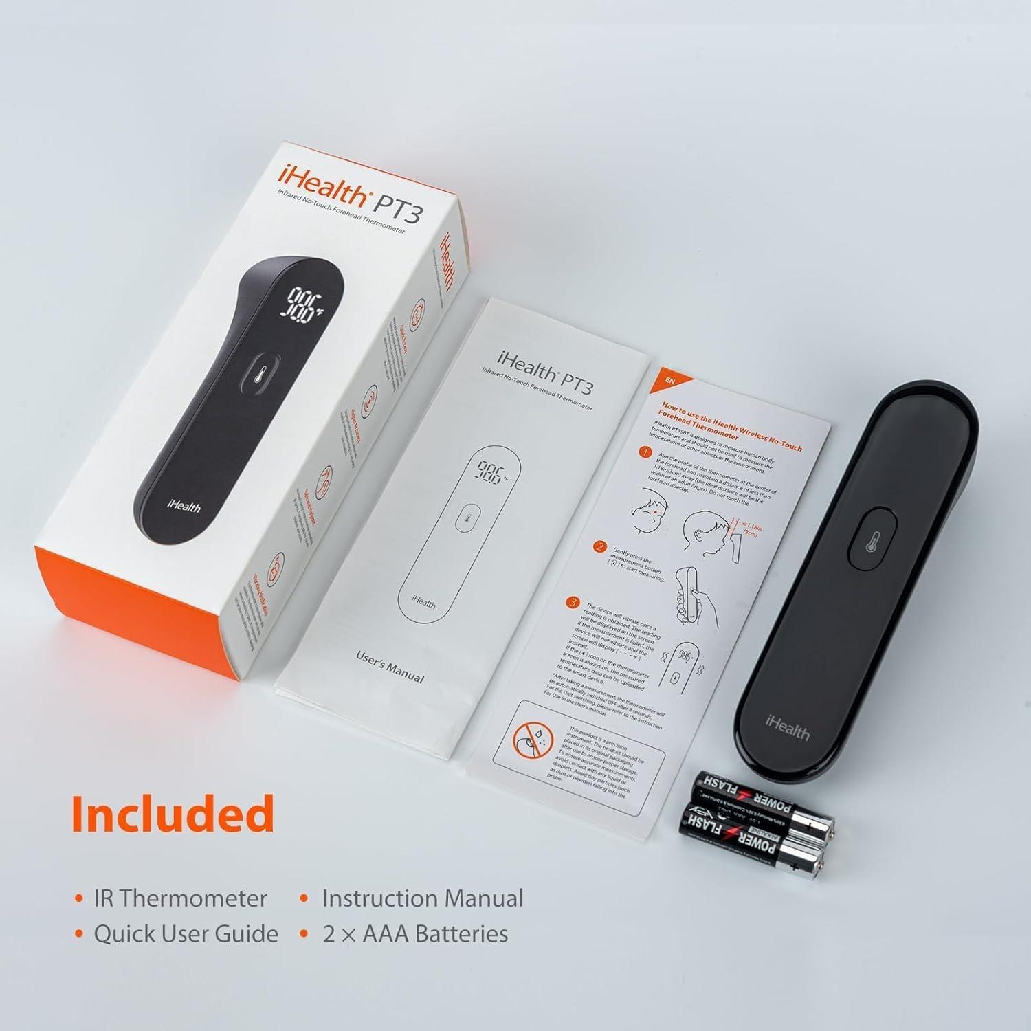 imageiHealth NoTouch Digital Forehead Thermometer for Adults Babies Kids 3 UltraSensitive Sensors Quiet Vibration Feedback Large LED Digits Easy to Use for Home PT3 Black