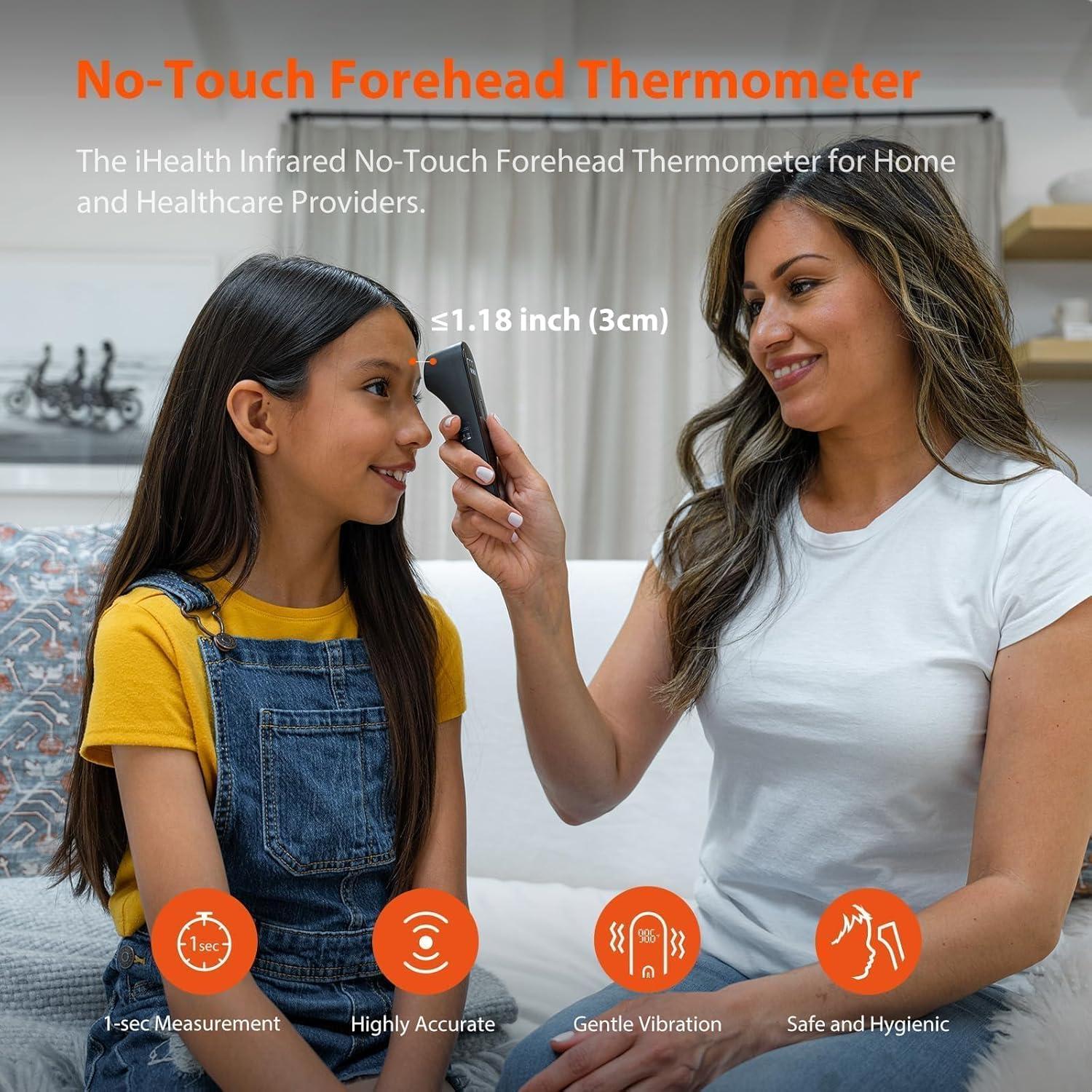 imageiHealth NoTouch Digital Forehead Thermometer for Adults Babies Kids 3 UltraSensitive Sensors Quiet Vibration Feedback Large LED Digits Easy to Use for Home PT3 Black