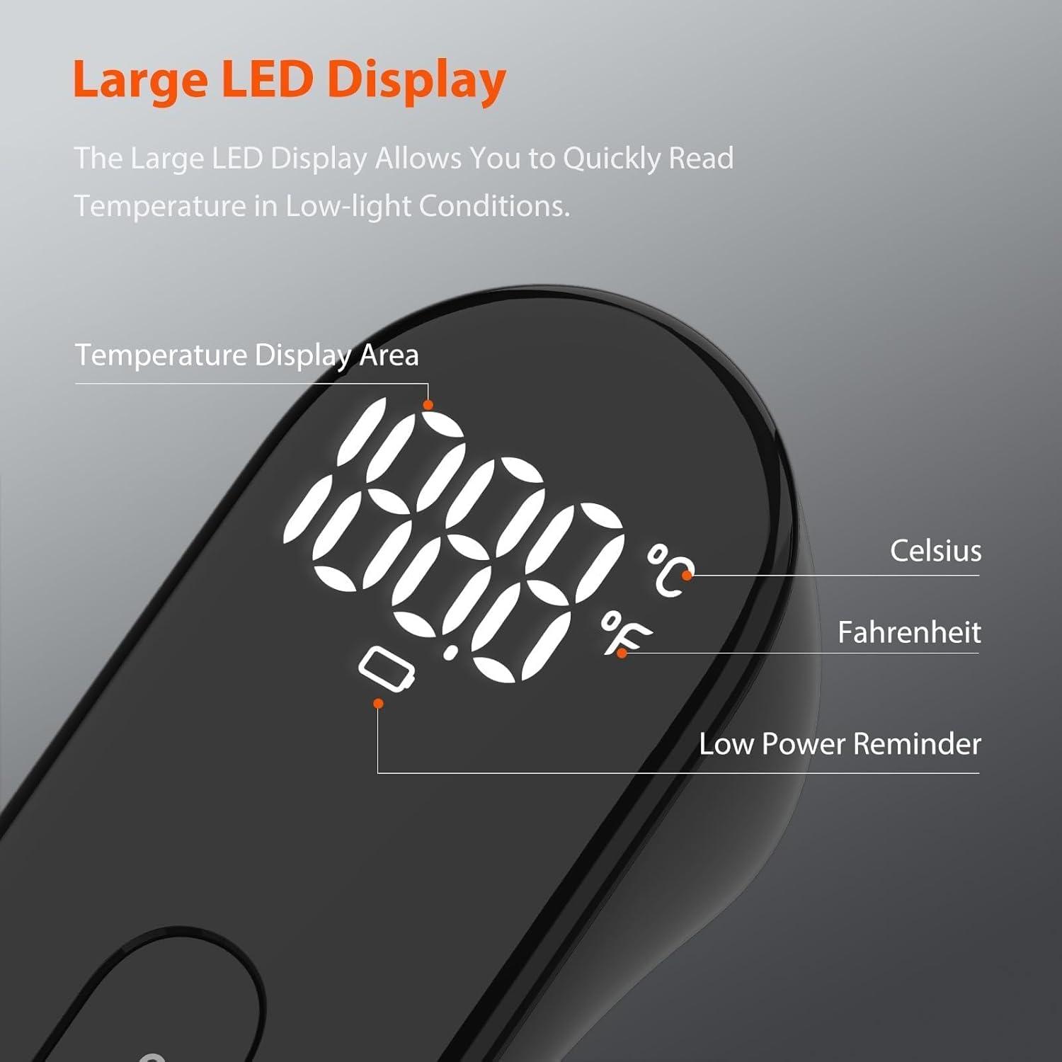 imageiHealth NoTouch Digital Forehead Thermometer for Adults Babies Kids 3 UltraSensitive Sensors Quiet Vibration Feedback Large LED Digits Easy to Use for Home PT3 Black