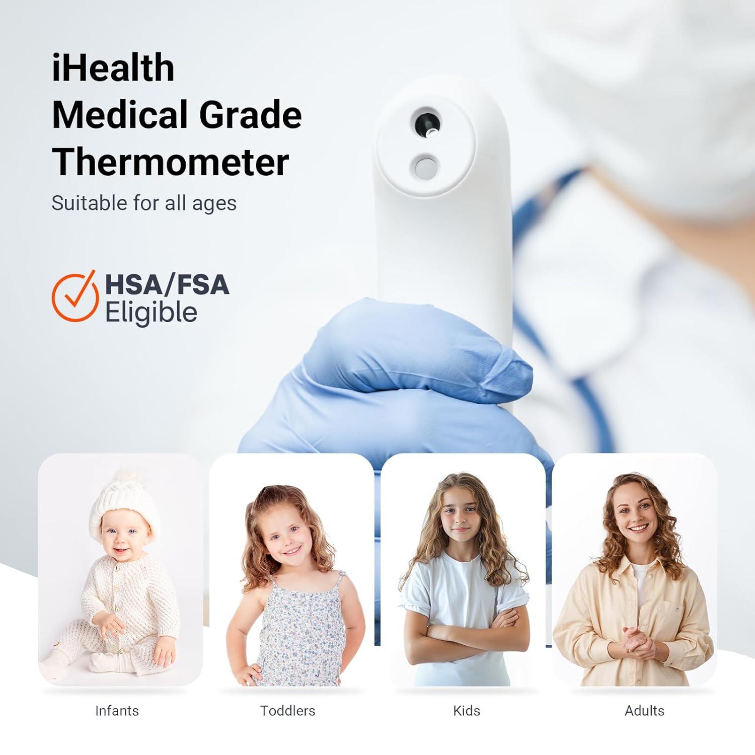 imageiHealth NoTouch Forehead Thermometer for Adults Kids Babies  1s Fast Accurate 3 UltraSensitive Sensors Quiet Vibration Feedback Digital Large LED Digits Easy to Use for Home ampamp Nurses PT3