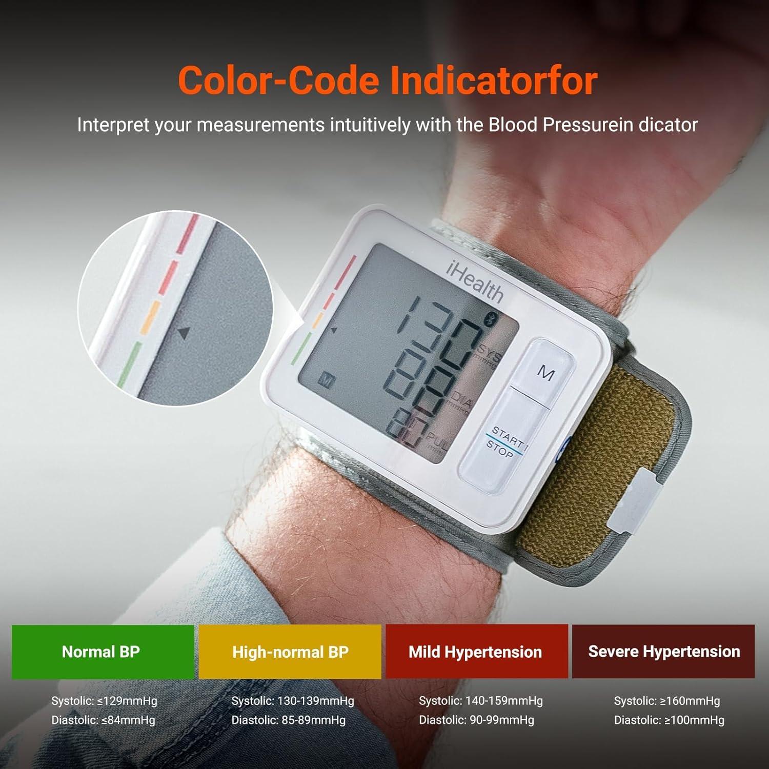 imageiHealth Push Wrist Blood Pressure Monitor Digital Bluetooth Blood Pressure Machine with Large Display and Portable Carrying Case for at Home and Travel Use