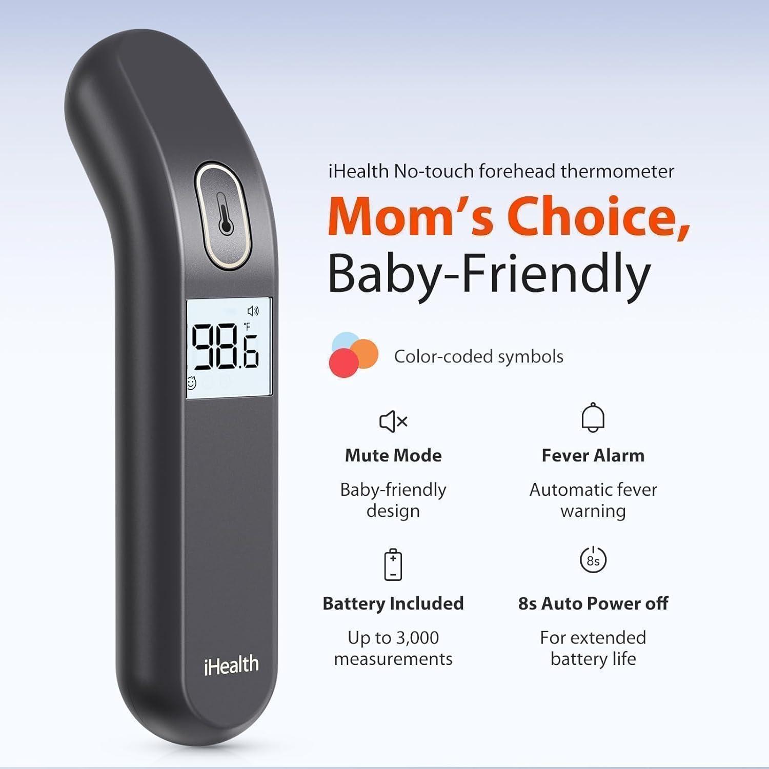 imageiHealth Touchless Thermometer for Adults and Kids ColorCoded Alert ampamp Silent Mode 1Second Accurate Fever Check Portable for Home Travel Use  PT2L BlackBlack