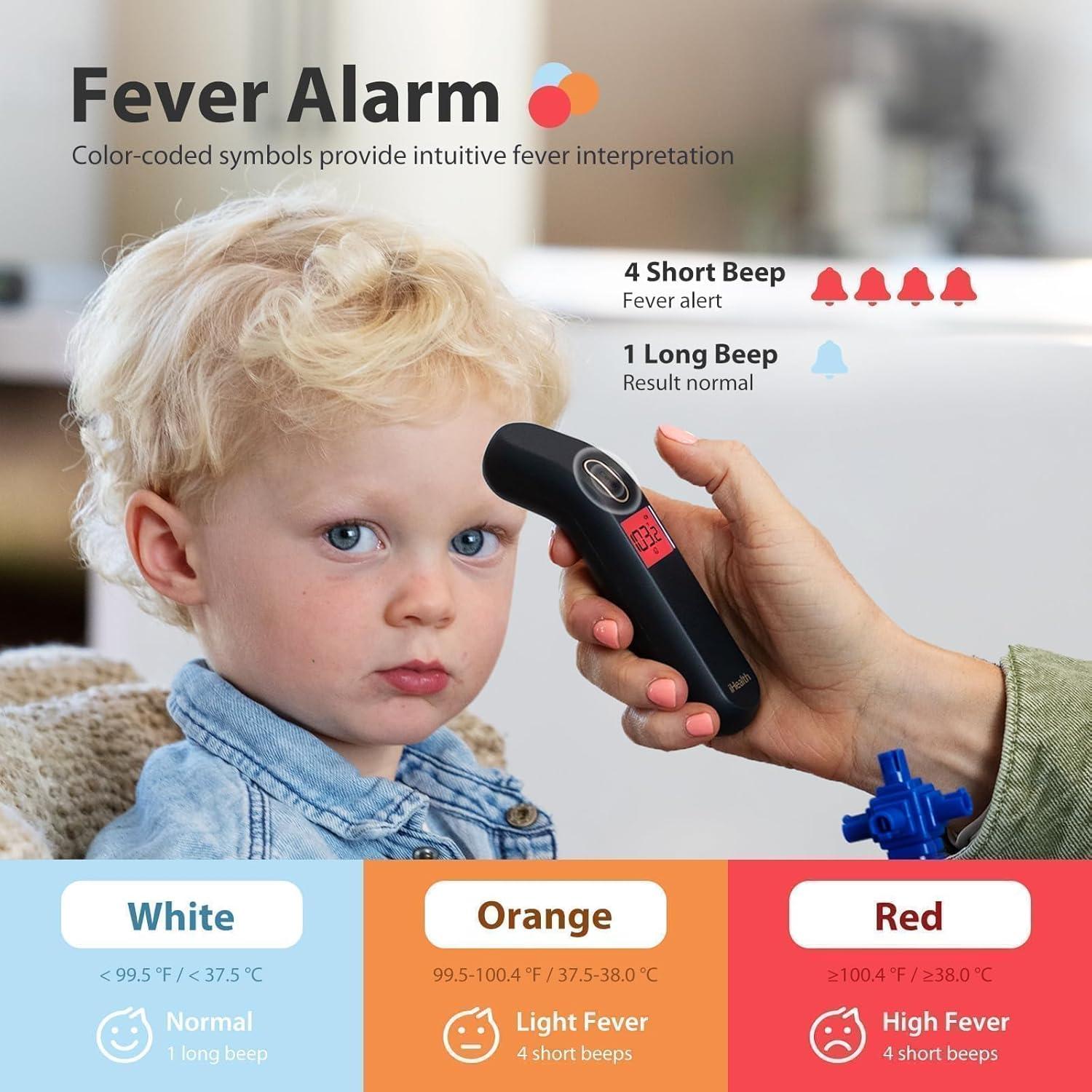 imageiHealth Touchless Thermometer for Adults and Kids ColorCoded Alert ampamp Silent Mode 1Second Accurate Fever Check Portable for Home Travel Use  PT2L BlackBlack