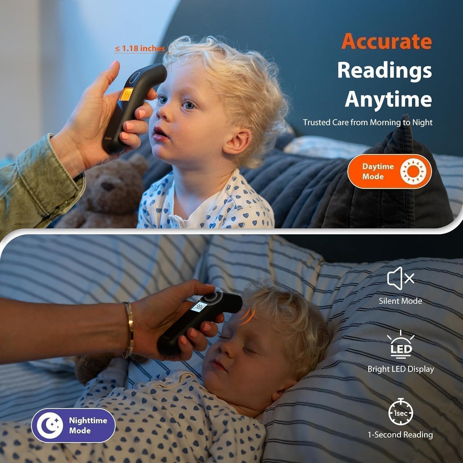 imageiHealth Touchless Thermometer for Adults and Kids ColorCoded Alert ampamp Silent Mode 1Second Accurate Fever Check Portable for Home Travel Use  PT2L BlackBlack
