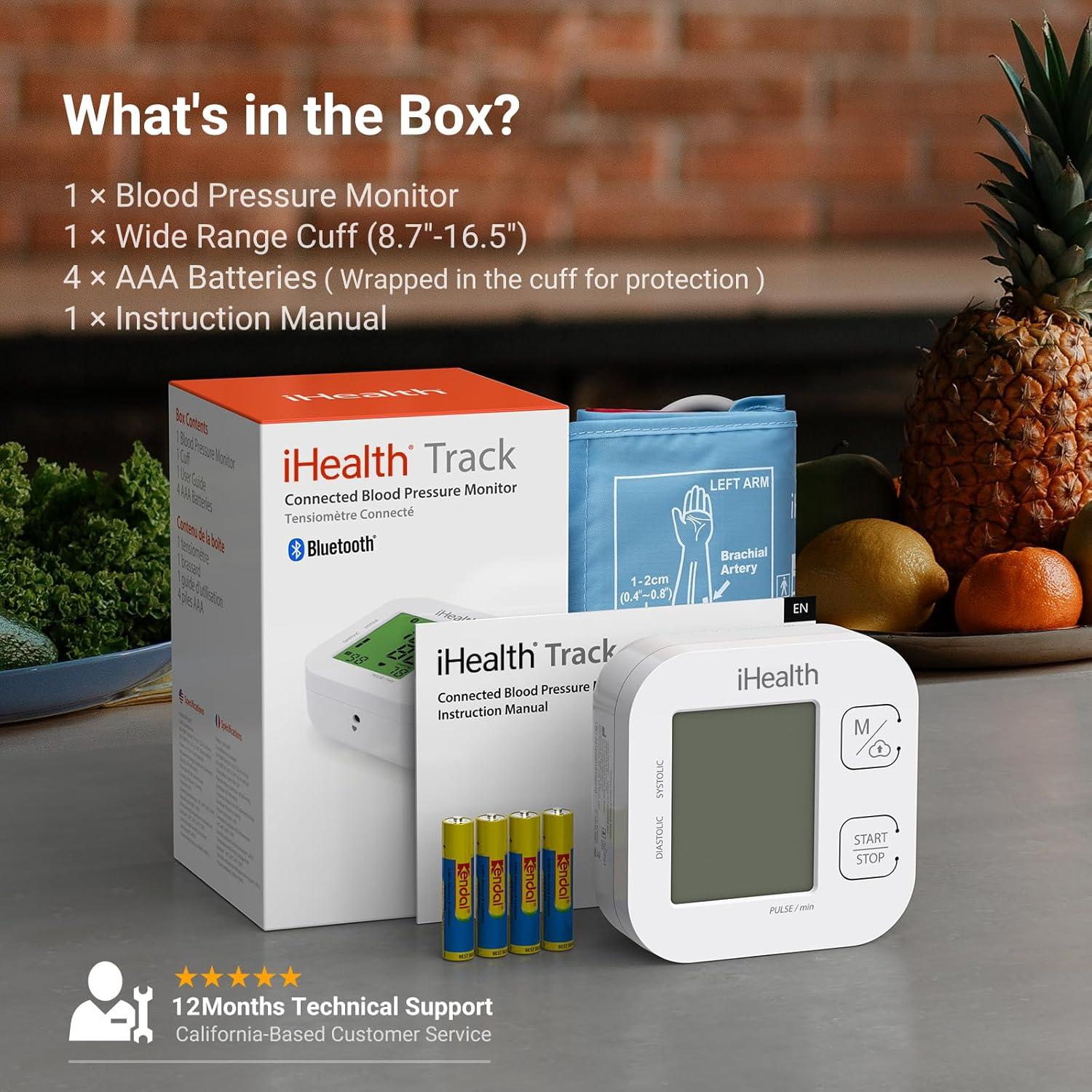 imageiHealth Track Smart Upper Arm Blood Pressure Monitor with Wide Range Cuff That fits Standard to Large Adult Arms Bluetooth Compatible for iOS ampamp Android Devices