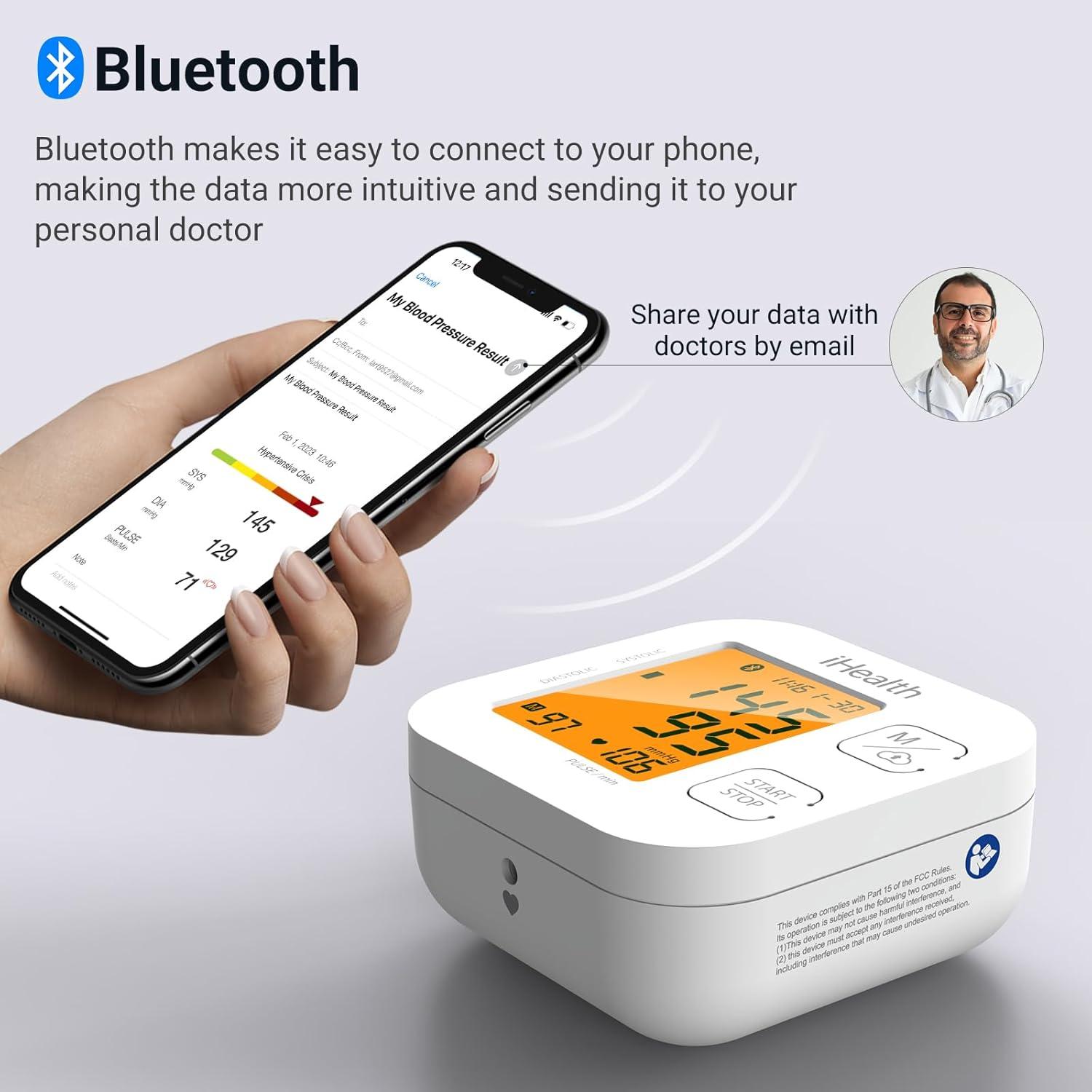 imageiHealth Track Smart Upper Arm Blood Pressure Monitor with Wide Range Cuff That fits Standard to Large Adult Arms Bluetooth Compatible for iOS ampamp Android Devices