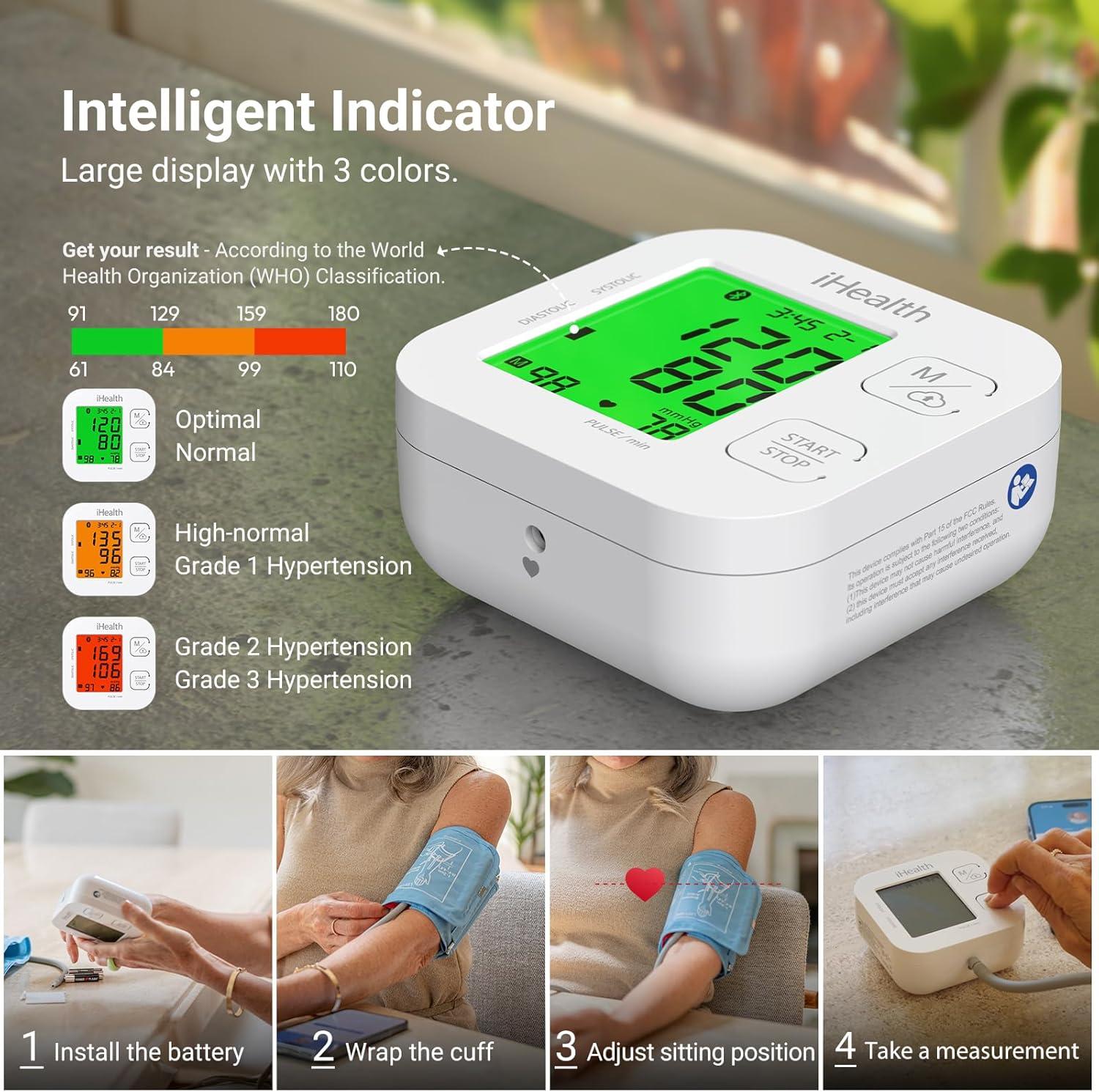 imageiHealth Track Smart Upper Arm Blood Pressure Monitor with Wide Range Cuff That fits Standard to Large Adult Arms Bluetooth Compatible for iOS ampamp Android Devices