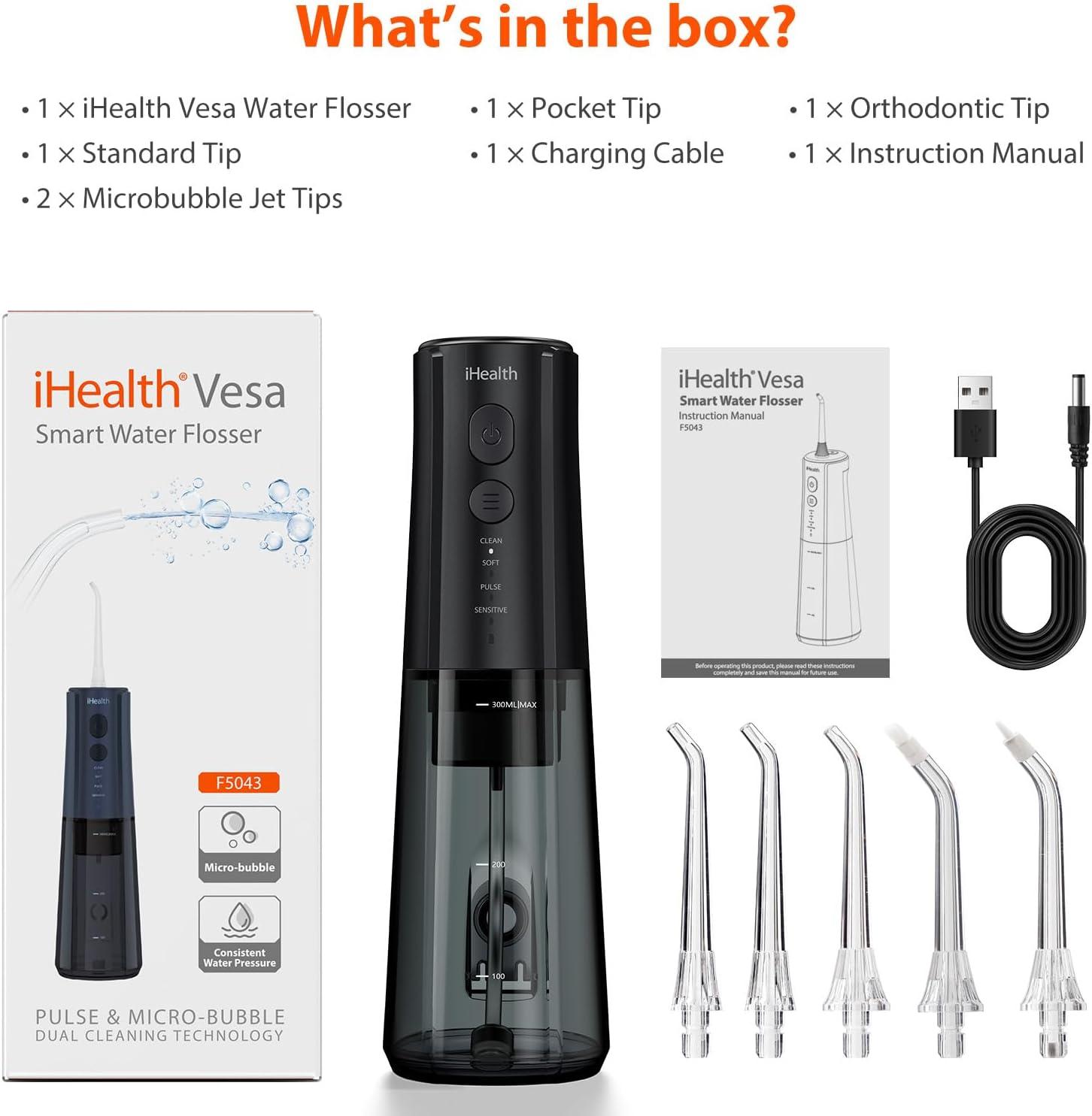 imageiHealth VESA Gentle Smart Water Flosser for Sensitive Teeth ampamp Gums Microbubble Deep Clean Technology Smart Pressure Stabilization IPX7 Waterproof with TravelFriendly Design