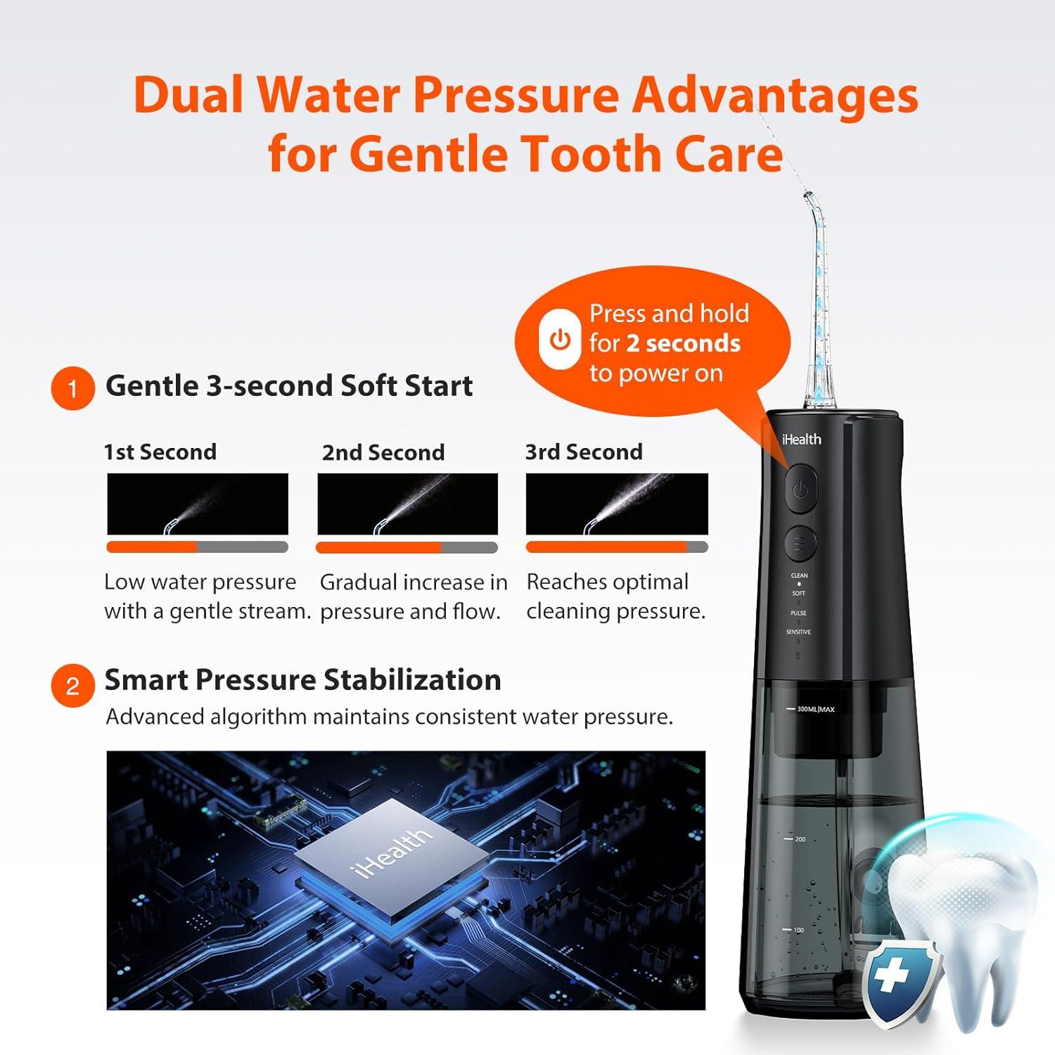imageiHealth VESA Gentle Smart Water Flosser for Sensitive Teeth ampamp Gums Microbubble Deep Clean Technology Smart Pressure Stabilization IPX7 Waterproof with TravelFriendly Design