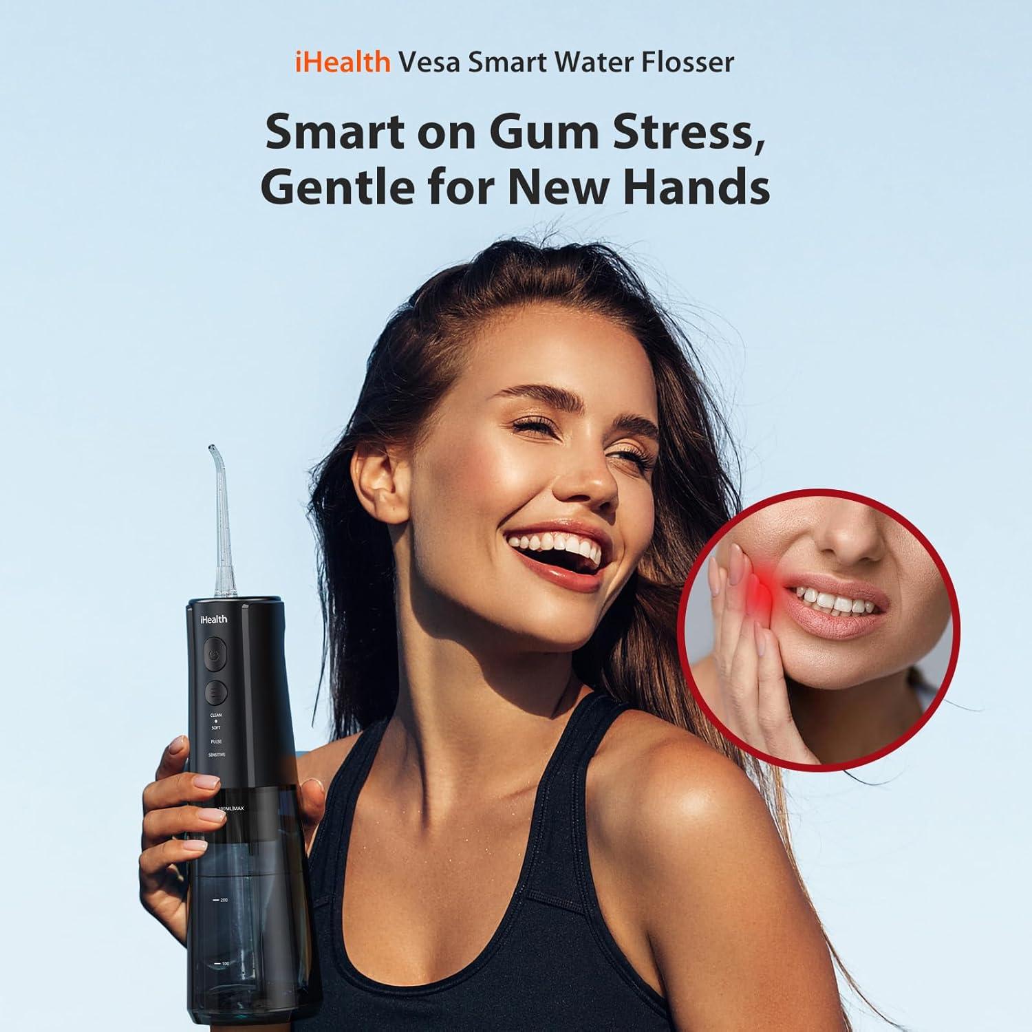 imageiHealth VESA Gentle Smart Water Flosser for Sensitive Teeth ampamp Gums Microbubble Deep Clean Technology Smart Pressure Stabilization IPX7 Waterproof with TravelFriendly Design