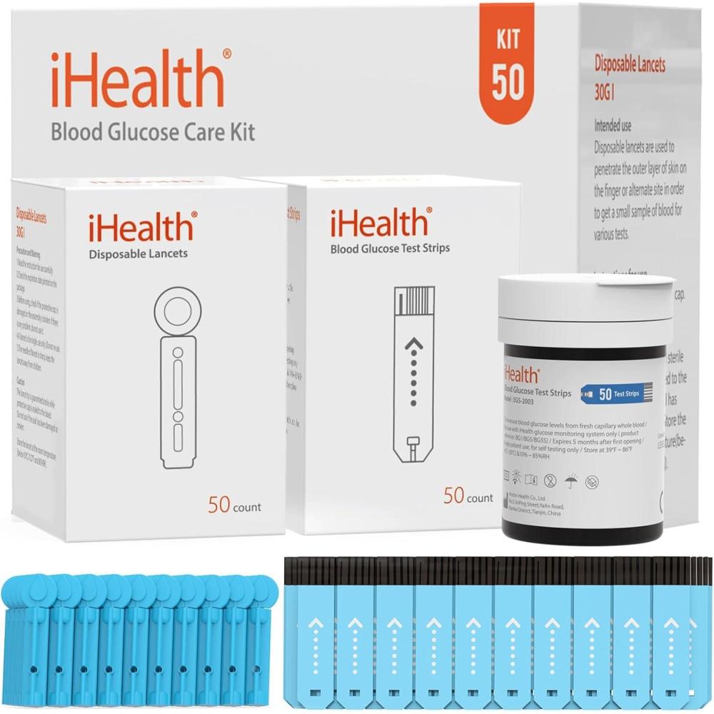 imageiHealth Blood Glucose Test Strips 50 Count No Coding Blood Sugar Test Eligible for FSA Reimbursement Precision Sugar Measurement for Diabetics Strips Work Only in iHealth Glucose Meters50 Refills
