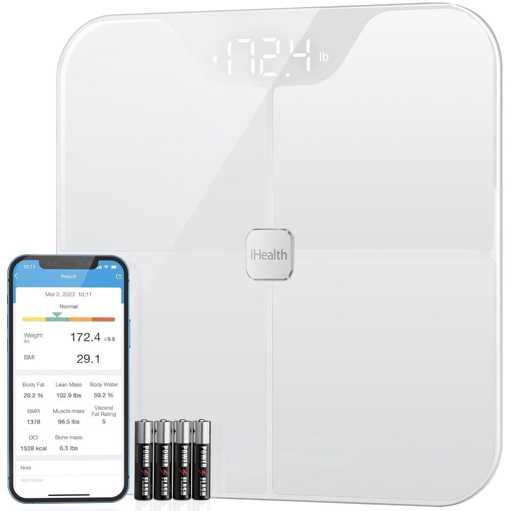 imageiHealth Nexus Smart Scale for Body Weight Bluetooth Digital Bathroom Scale Body Fat and Muscle Body Composition Monitor Health Analyzer for BMI Compatible for iOS ampamp Android Accurate to 01lbWhiteWhite