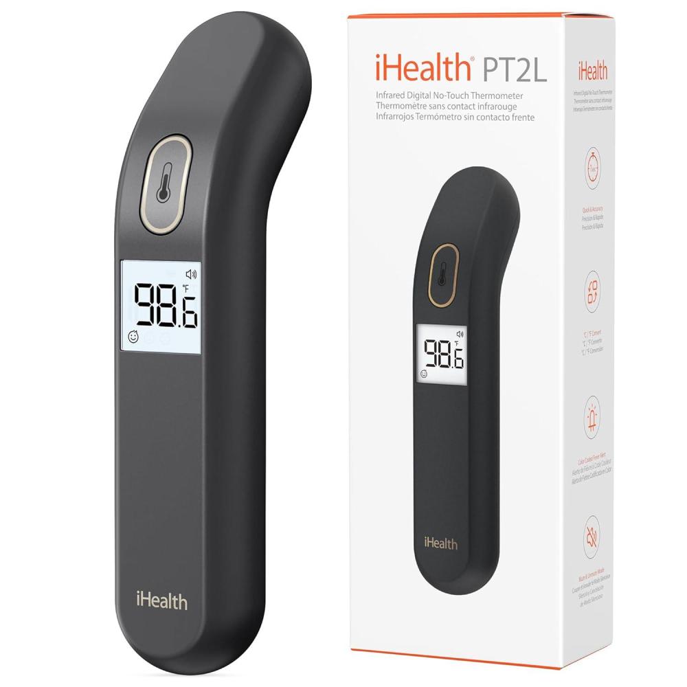imageiHealth Touchless Thermometer for Adults and Kids ColorCoded Alert ampamp Silent Mode 1Second Accurate Fever Check Portable for Home Travel Use  PT2L BlackBlack