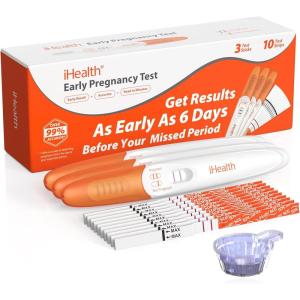 imagePregnancy Test Strips Kit with Cup iHealth Early Detection HighSensitivity HCG Tests Detect 6 Days Sooner Over 99 Accurate Individually Wrapped Includes 3 Sticks  10 Strips Pruebas de Embarazo13 Pack