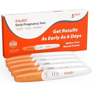 imagePregnancy Test Strips Kit with Cup iHealth Early Detection HighSensitivity HCG Tests Detect 6 Days Sooner Over 99 Accurate Individually Wrapped Includes 3 Sticks  10 Strips Pruebas de Embarazo1 Count Pack of 5
