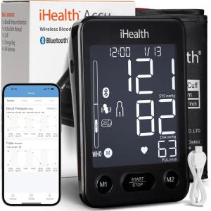 imageiHealth Accu Luminate Arm Blood Pressure Monitor  45quot Large TriColor WHOBased LCD Clinically Validated Accuracy Irregular Heartbeat Alert Bluetooth Cloud Sync Adjustable Large 86quot17quot CuffBlack