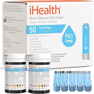 imageiHealth Blood Glucose Test Strips 50 Count No Coding Blood Sugar Test Eligible for FSA Reimbursement Precision Sugar Measurement for Diabetics Strips Work Only in iHealth Glucose MetersMulticolor