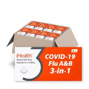 imageiHealth COVID19 Flu AampampB 3in1 Antigen Rapid Test Results in 15 Minutes FDA Authorized OTC FluampampCOVID Home Test with Noninvasive Nasal Swab Easy to Use ampampNo Discomfort 48 Packs 96 Tests Total