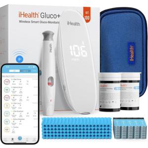 imageiHealth Gluco Wireless Smart Blood Glucose Monitor Kit with Free App 100 Glucometer Strips 100 Lancets 1 Blood Sugar Monitor 1 Lancing Device Portable Diabetes Testing Kit for Home UseBG5S100