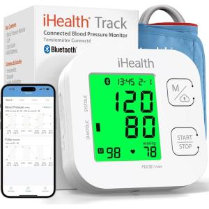 imageiHealth Track Smart Upper Arm Blood Pressure Monitor with Wide Range Cuff That fits Standard to Large Adult Arms Bluetooth Compatible for iOS ampamp Android Devices